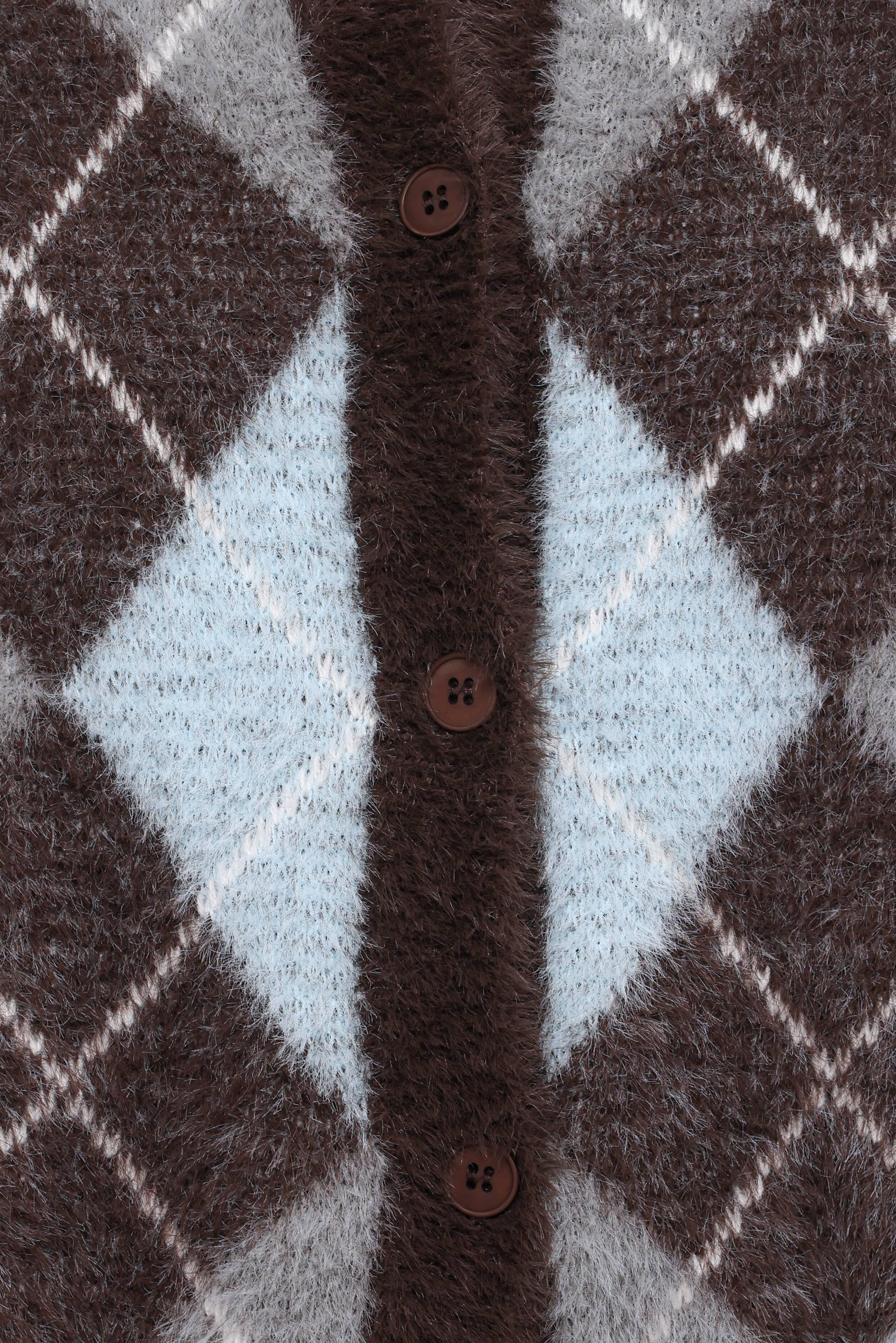 Fionna Button Front Cardigan - Blue Brown - Image 7