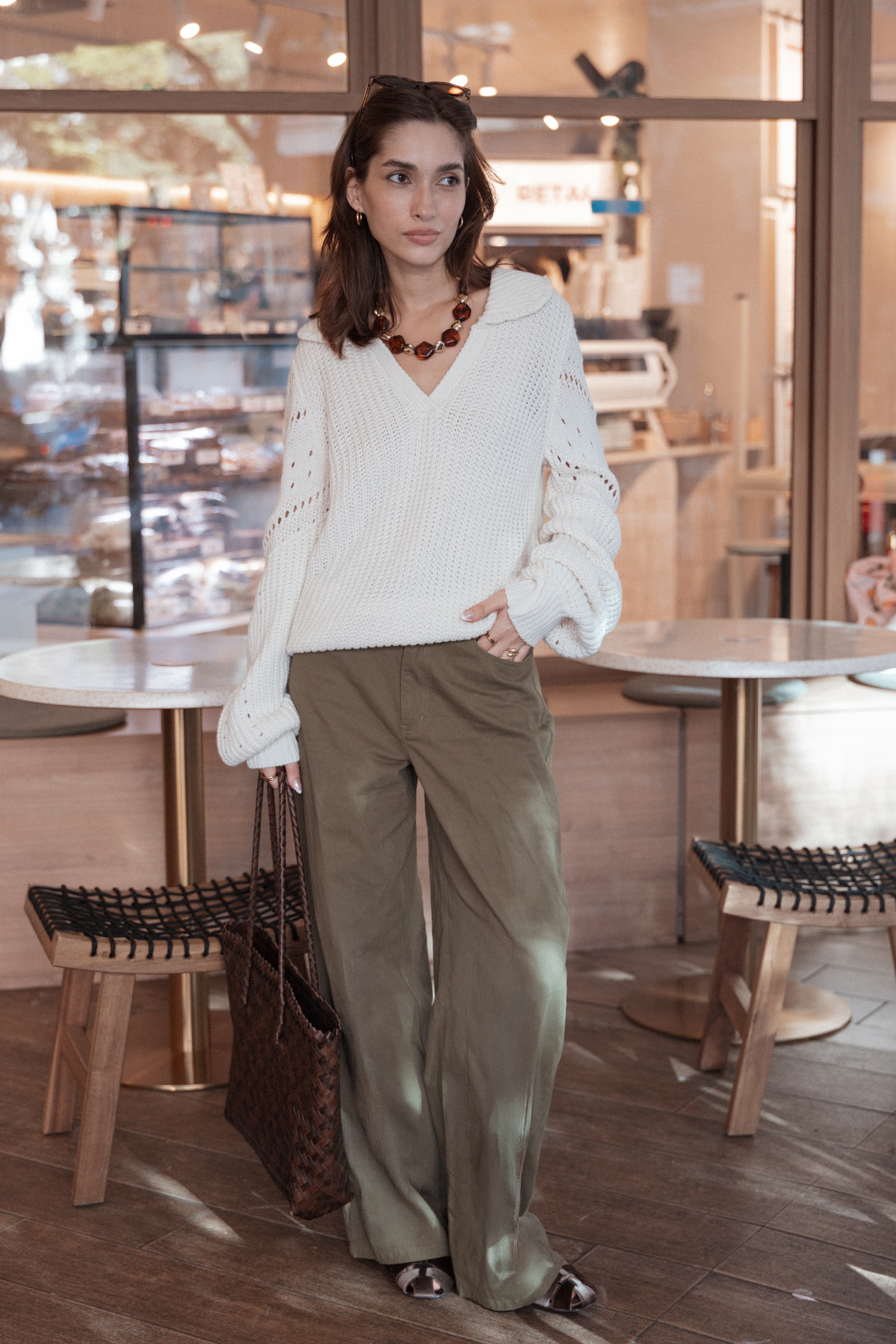 Fitzgerald Pointelle Polo Sweater - Cream - Image 8