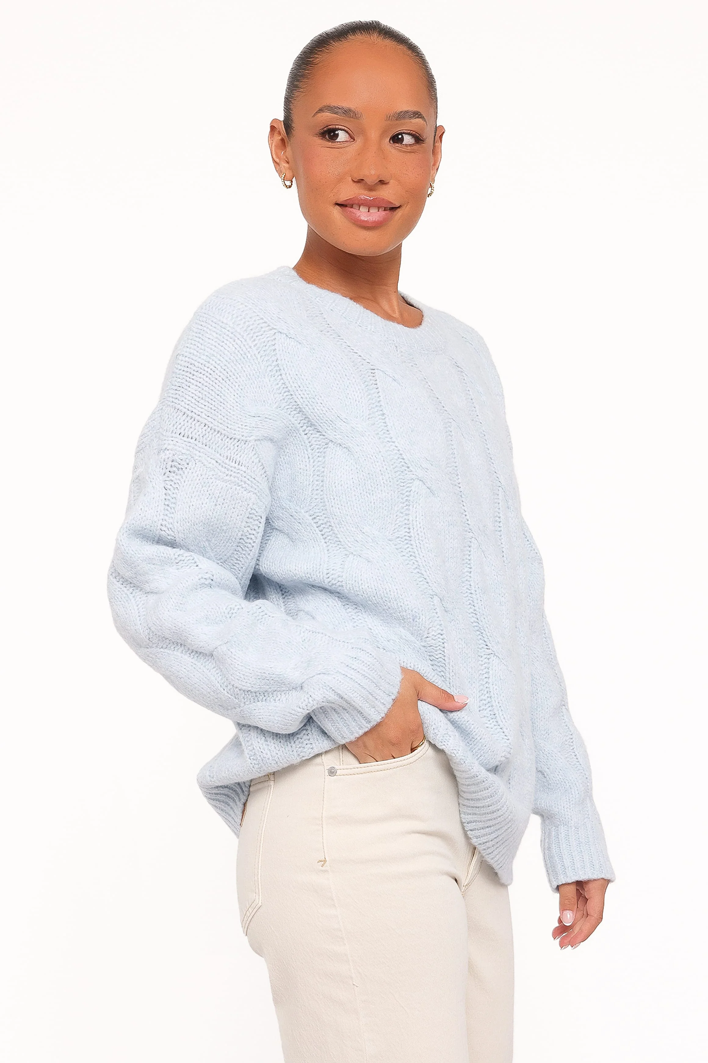 Fleming Cable Knit Sweater - Light Blue - Image 3