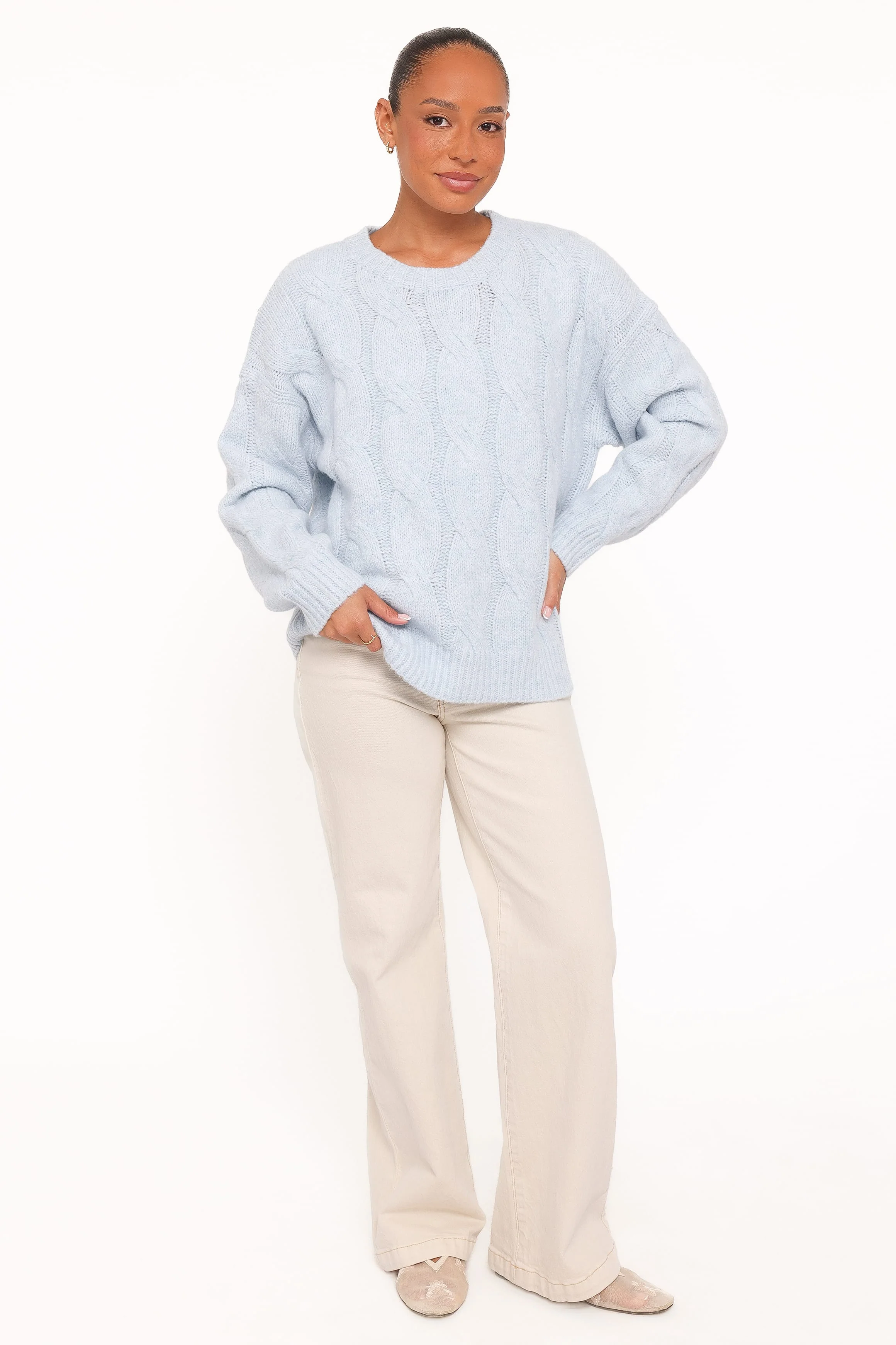 Fleming Cable Knit Sweater - Light Blue - Image 5