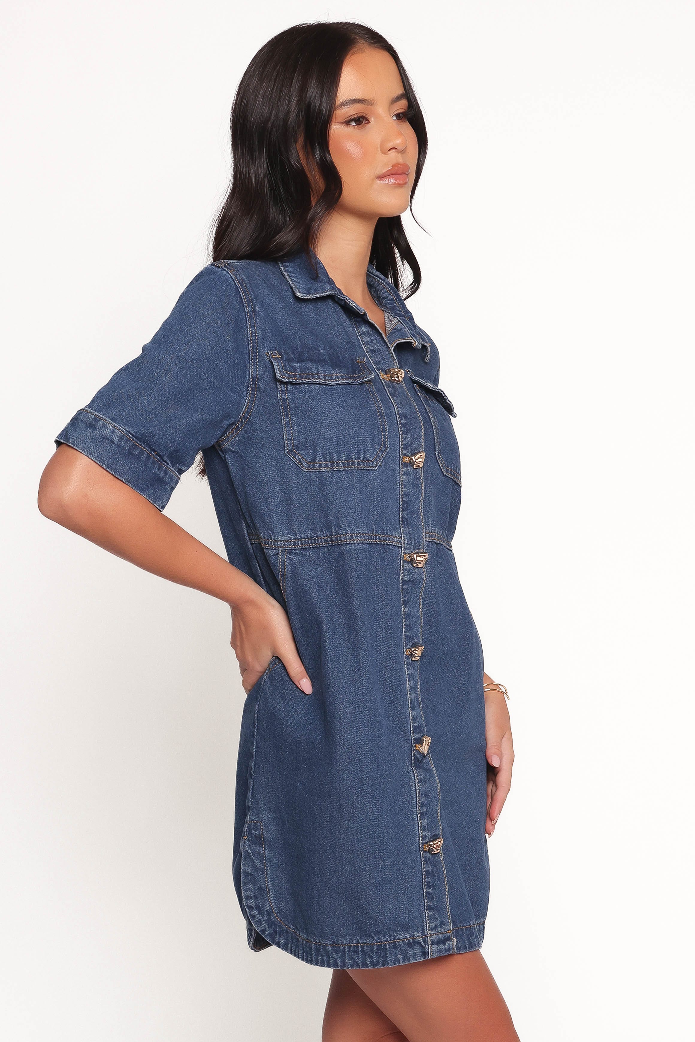 Fleming Shirt Mini Dress - Denim - Image 6