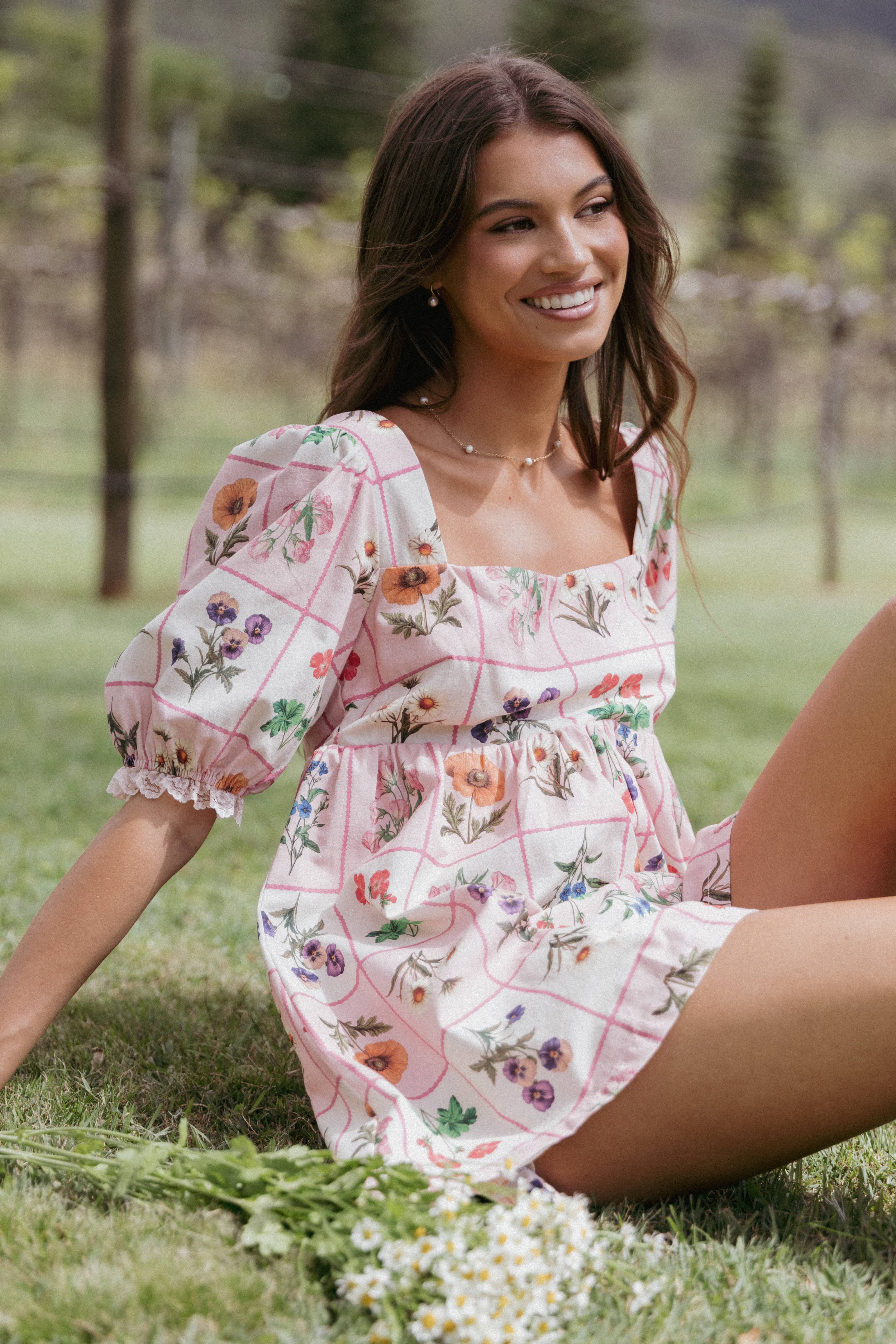 Floretta Puff Sleeve Playsuit - Flora Tile - Image 9