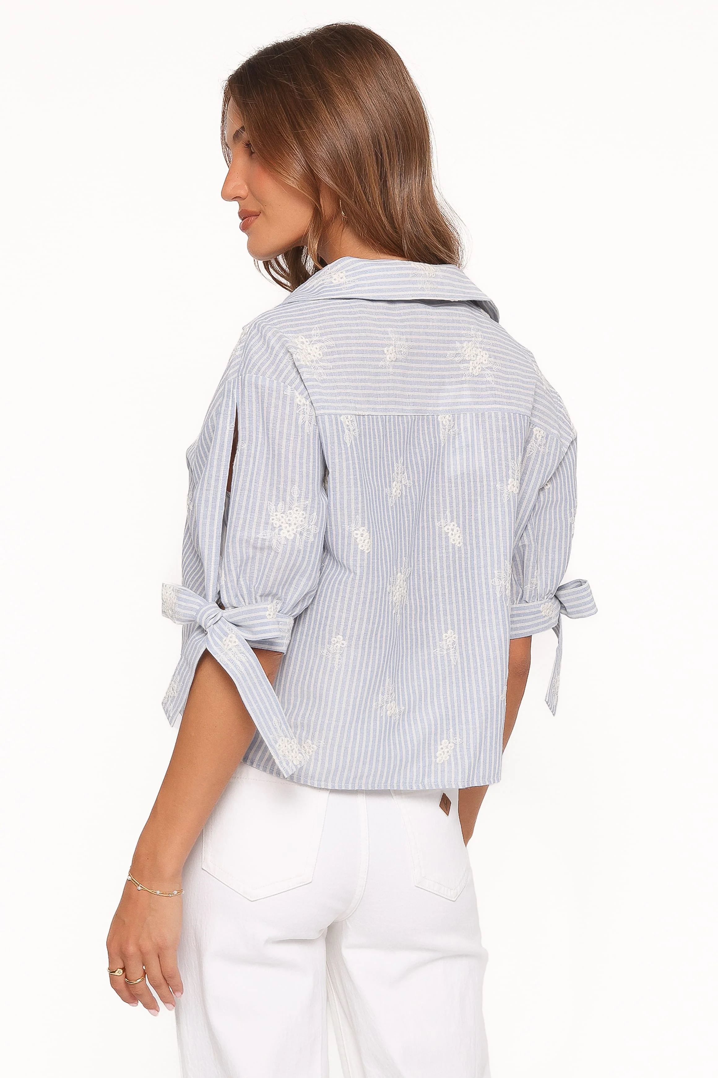 Floriana Tie Sleeve Shirt - Blue Stripe - Image 5