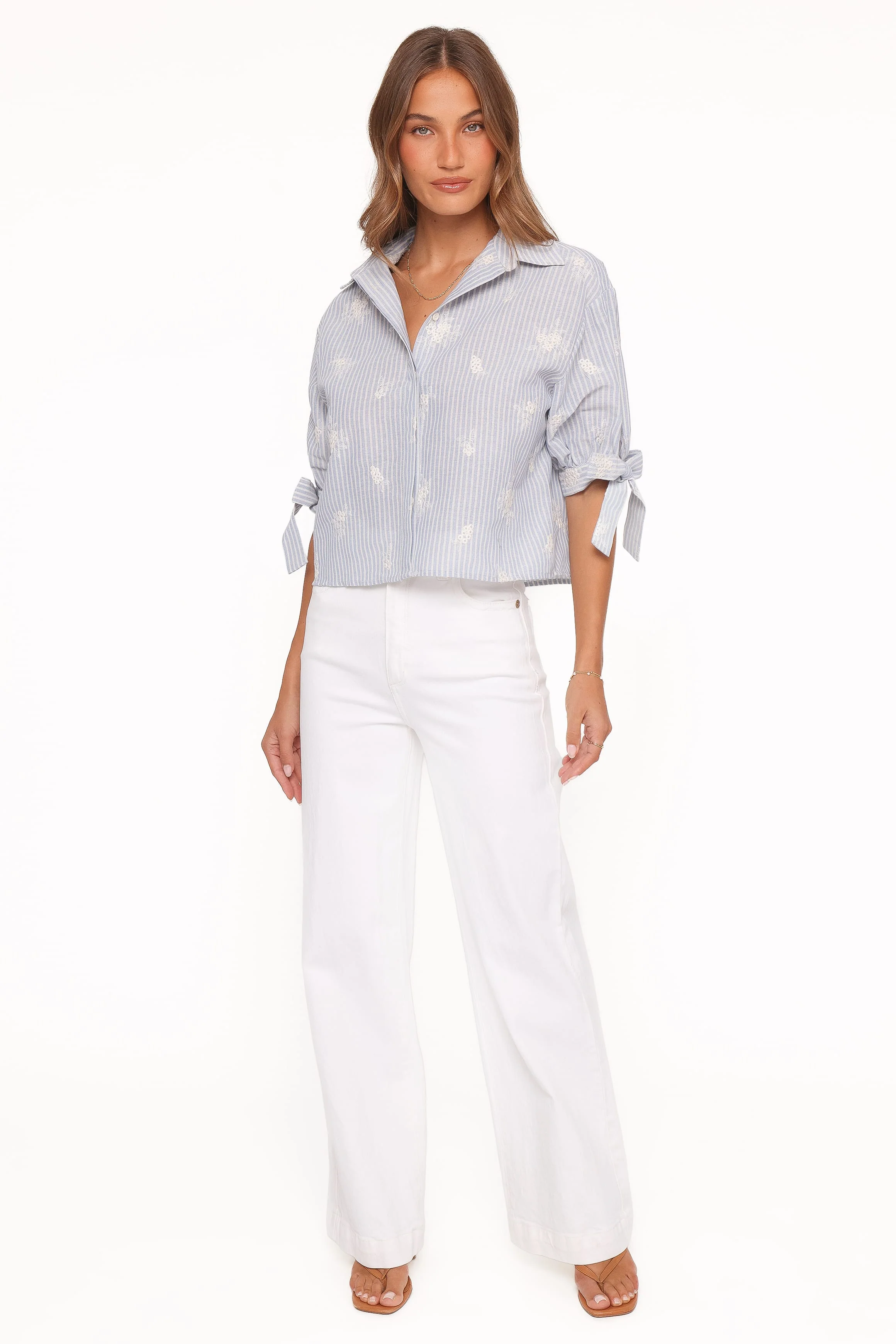 Floriana Tie Sleeve Shirt - Blue Stripe - Image 6