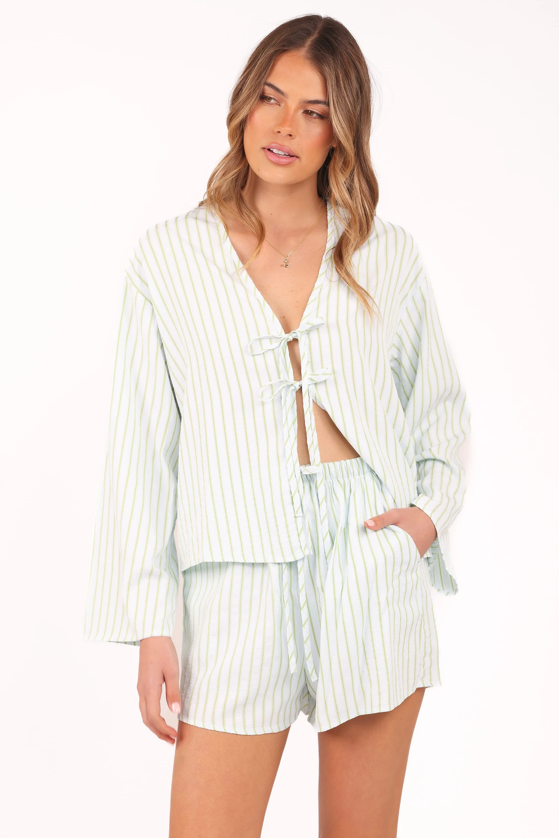 Flynn Short Set - Green Blue Stripe - Image 2