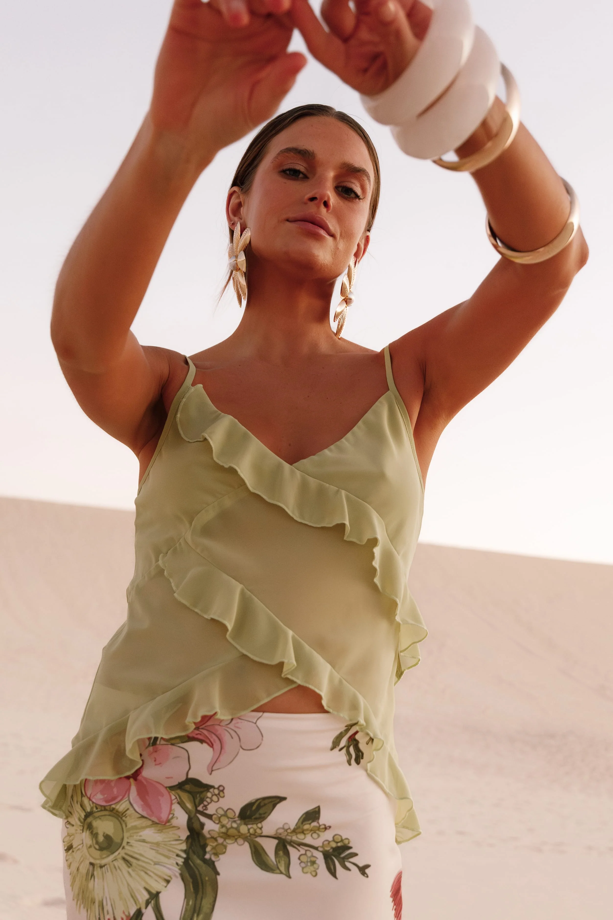 Gabrielle Ruffle Top - Meadow Green - Image 10