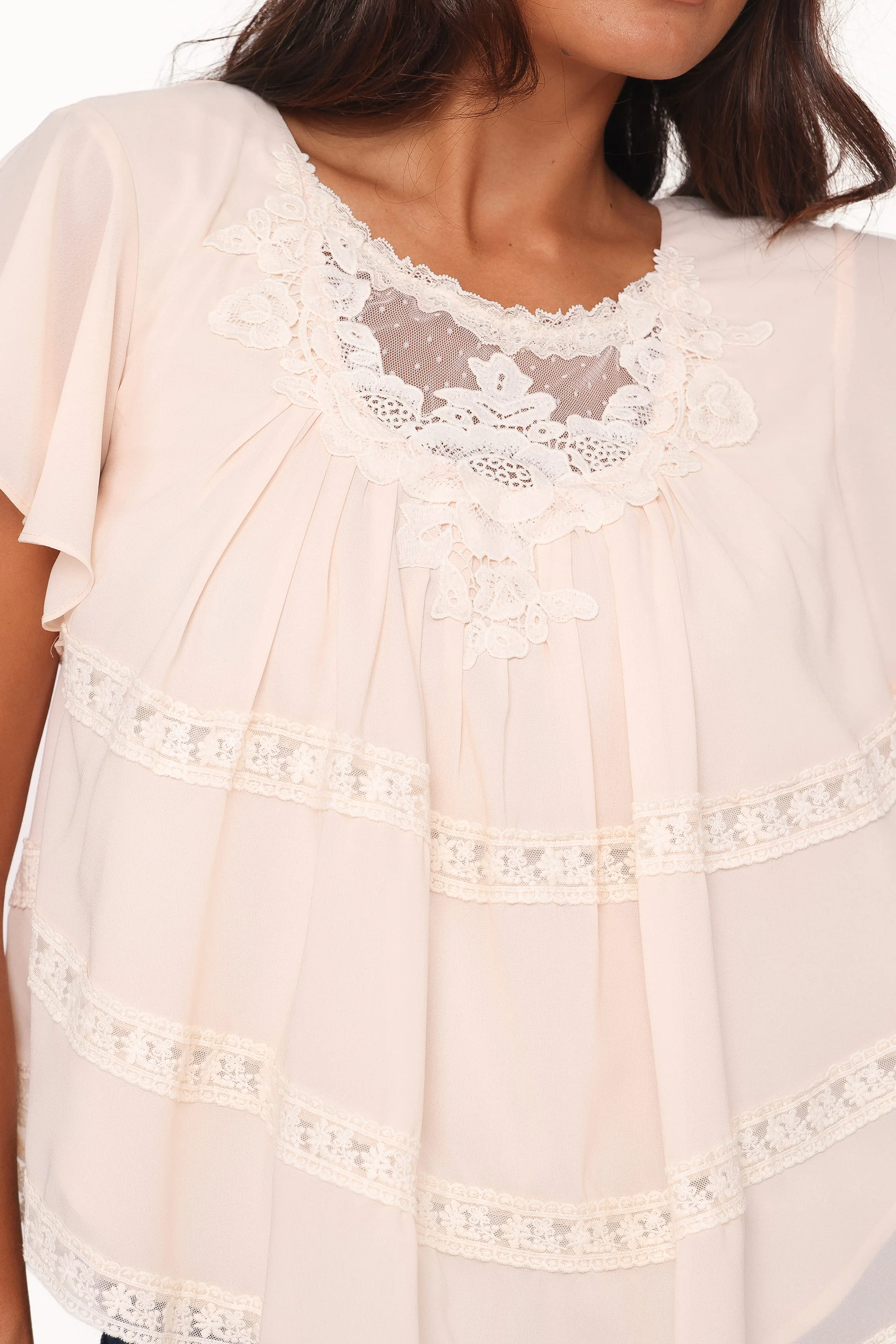 Galatea Lace Insert Top - Cream - Image 3
