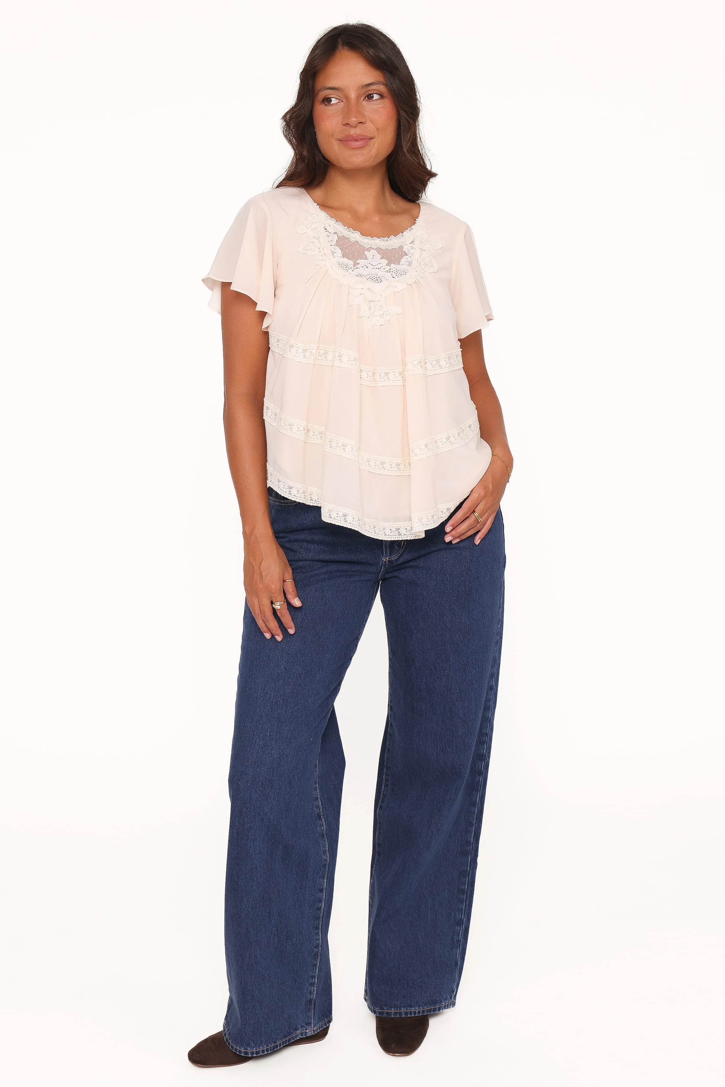Galatea Lace Insert Top - Cream - Image 6