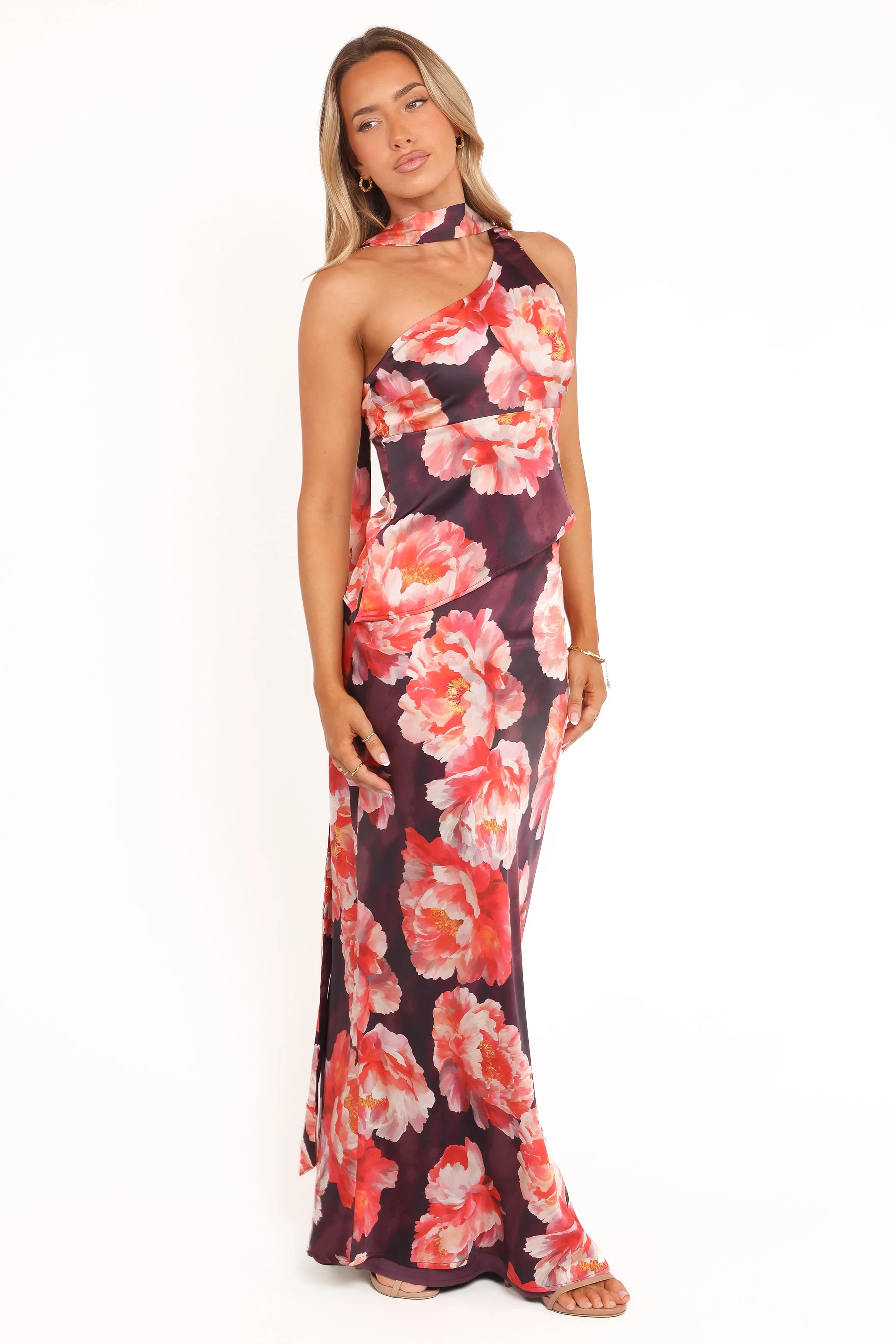 Georgina One Shoulder Skirt Set - Burgundy Peony - Image 6