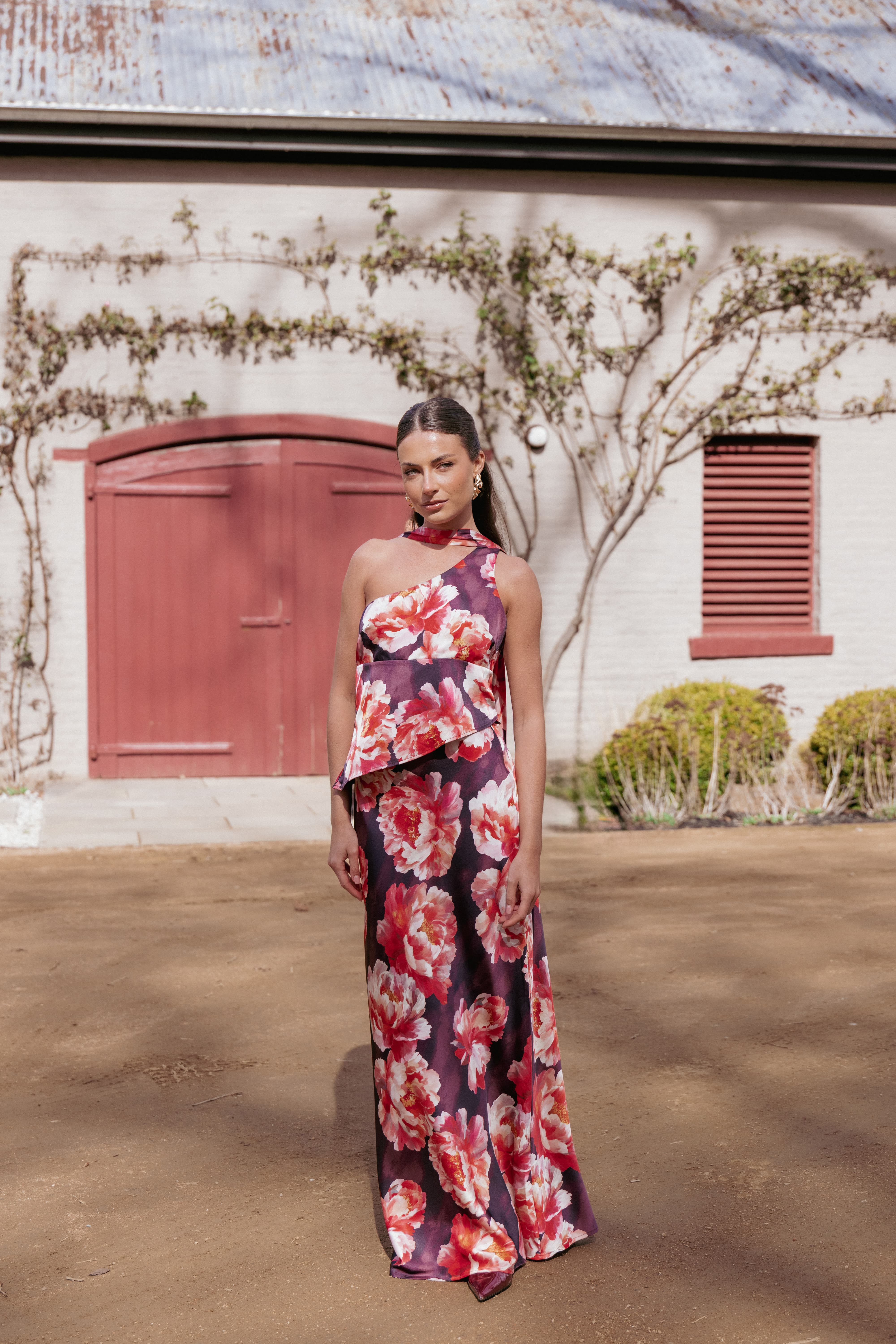 Georgina One Shoulder Skirt Set - Burgundy Peony - Image 9