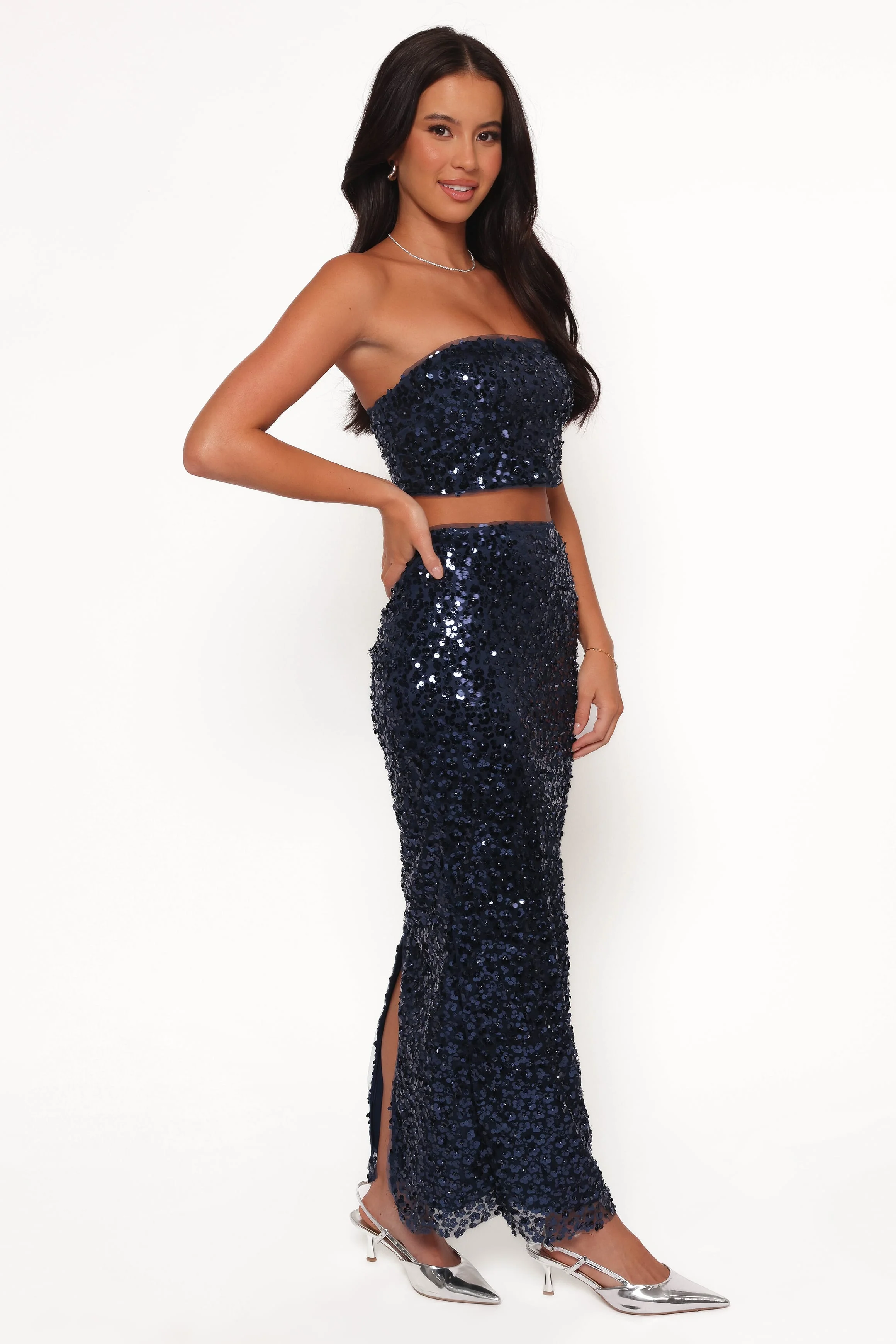 Glissy Sequin Skirt Set - Navy - Image 4