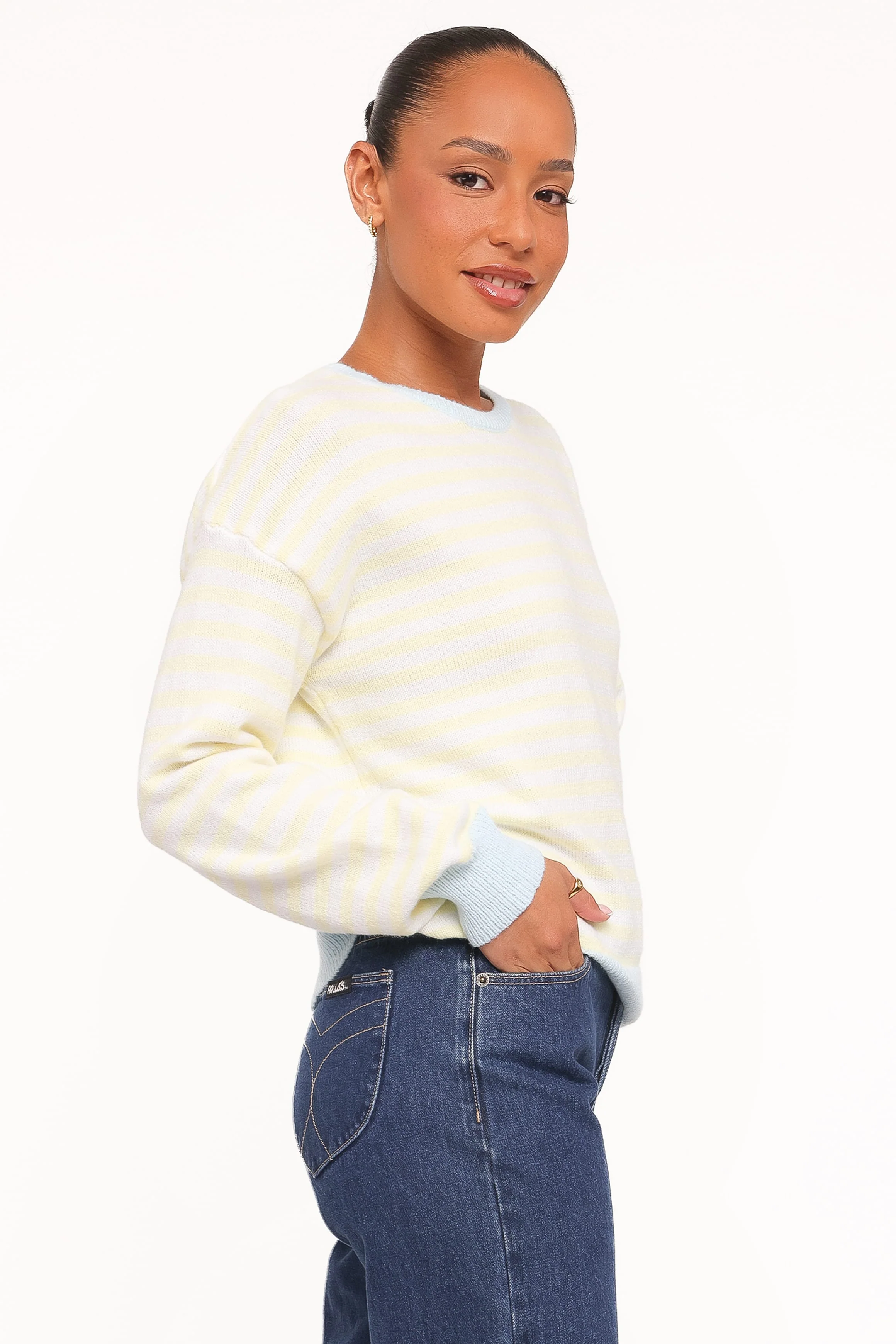 Gloria Relaxed Sweater - Yellow Stripe - Image 3