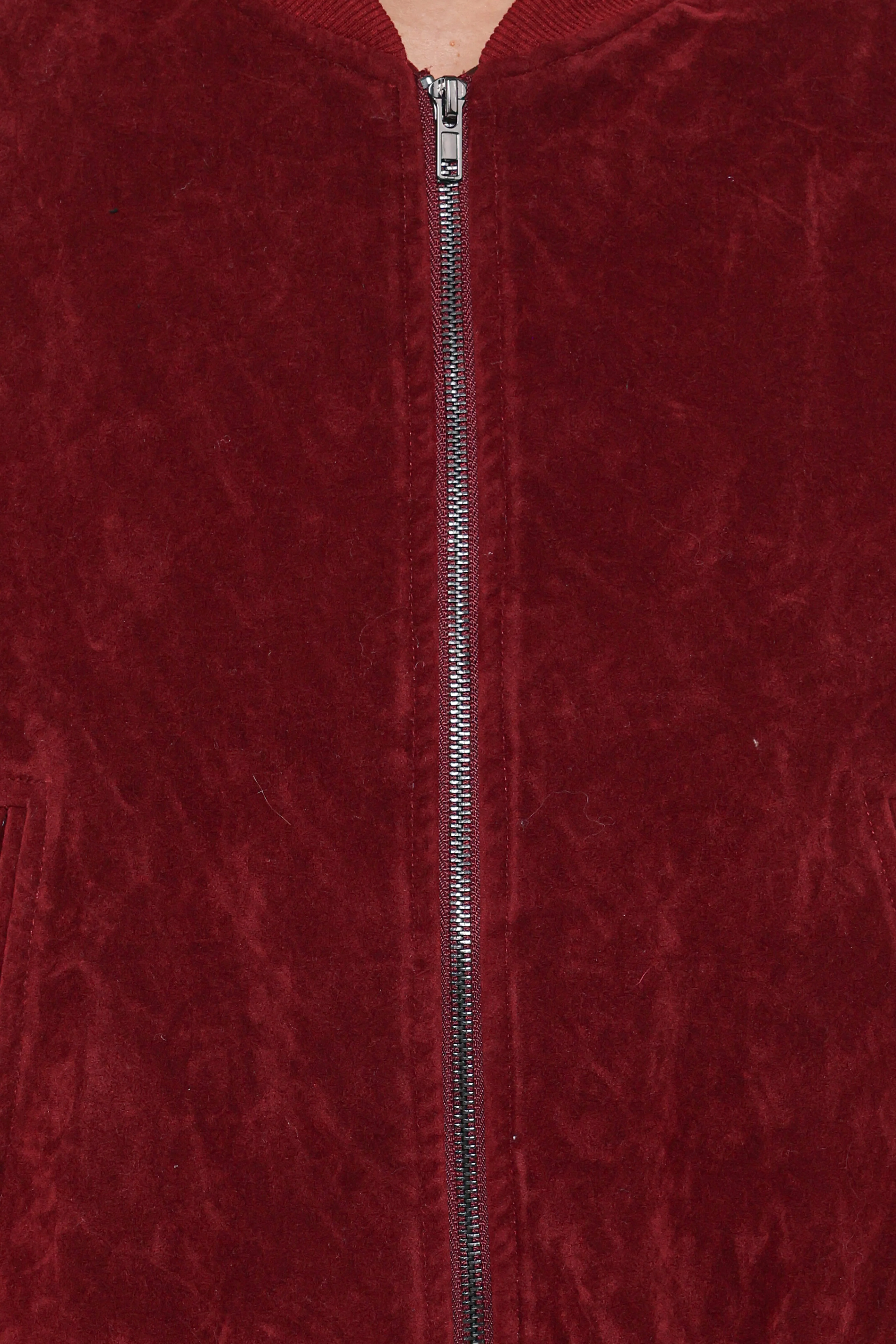 Goldie Faux Suede Bomber Jacket - Burgundy - Image 6