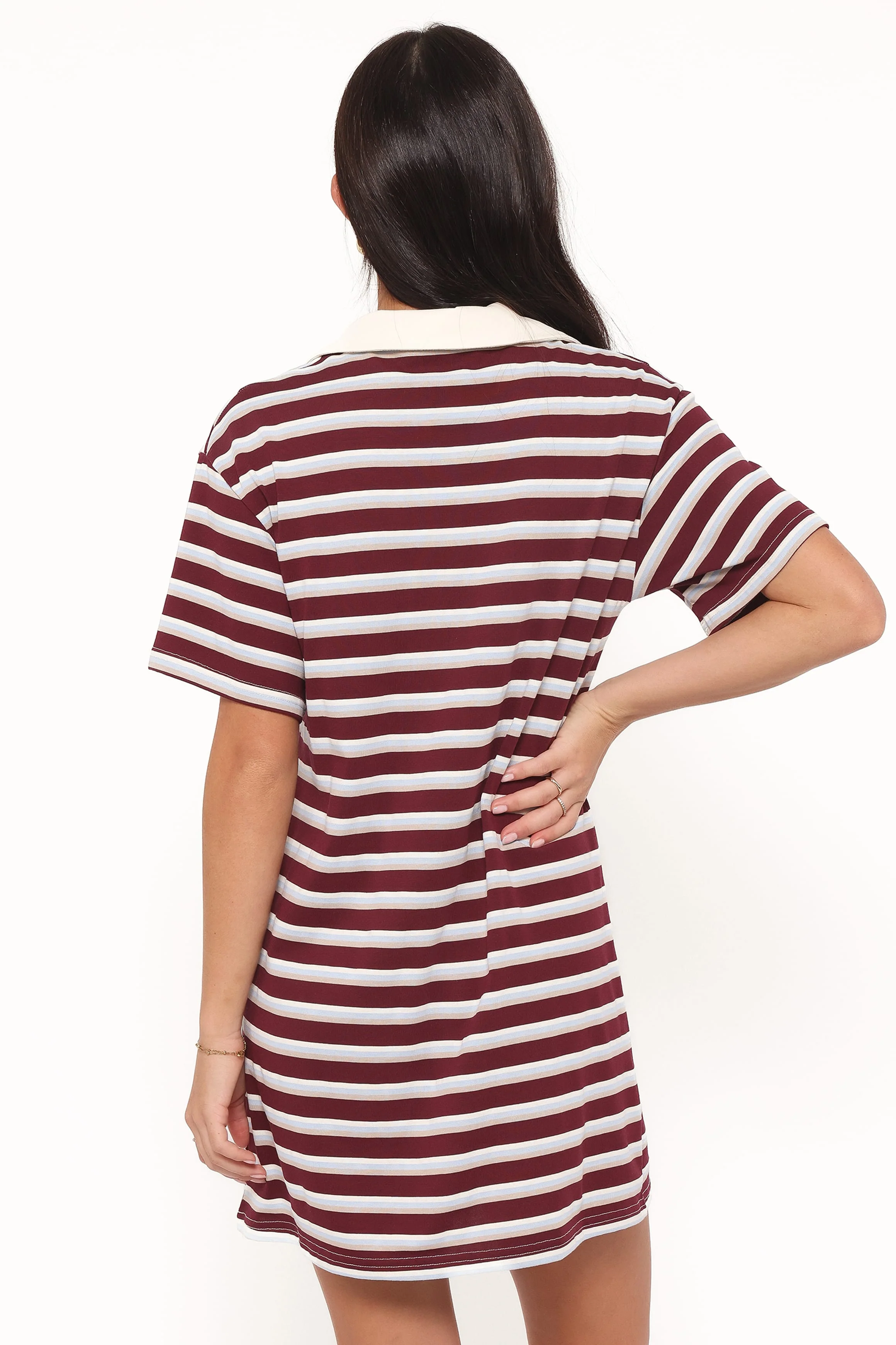 Gordie Mini Dress - Burgundy Stripe - Image 5
