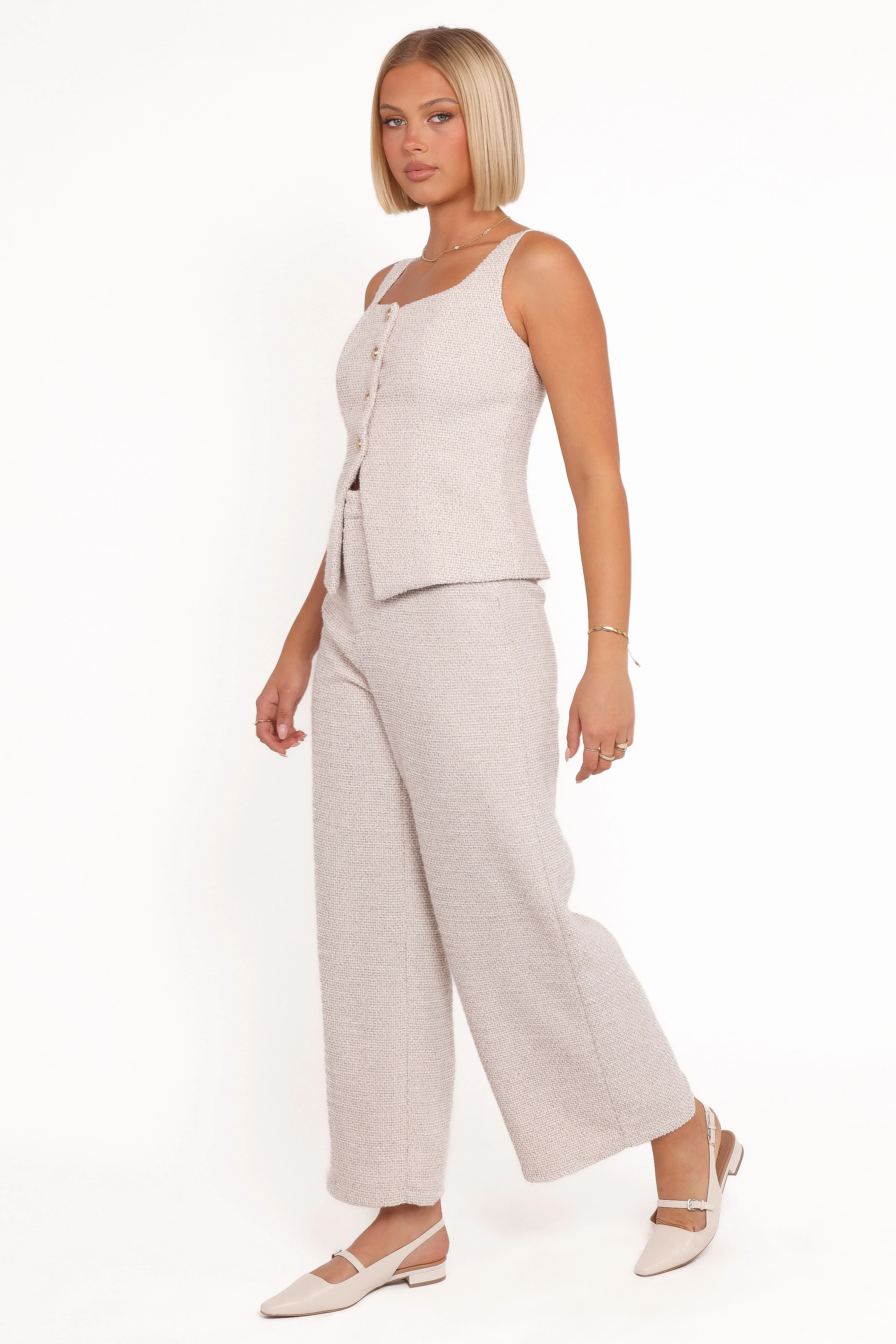 Greta Tailored Pant Set - White Brown Marl - Image 5