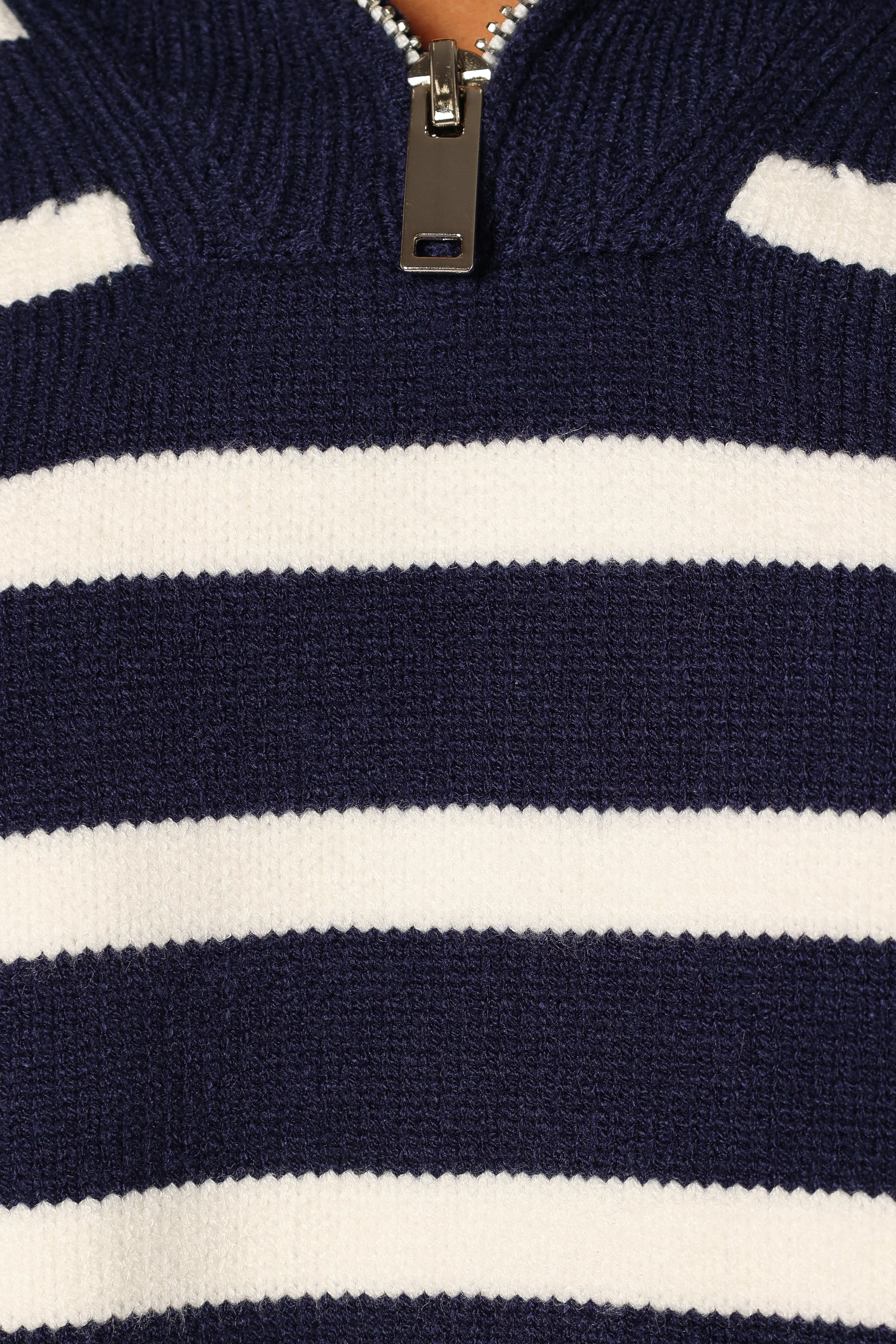 Guinevere Striped Quarter Zip - Navy White - Image 9