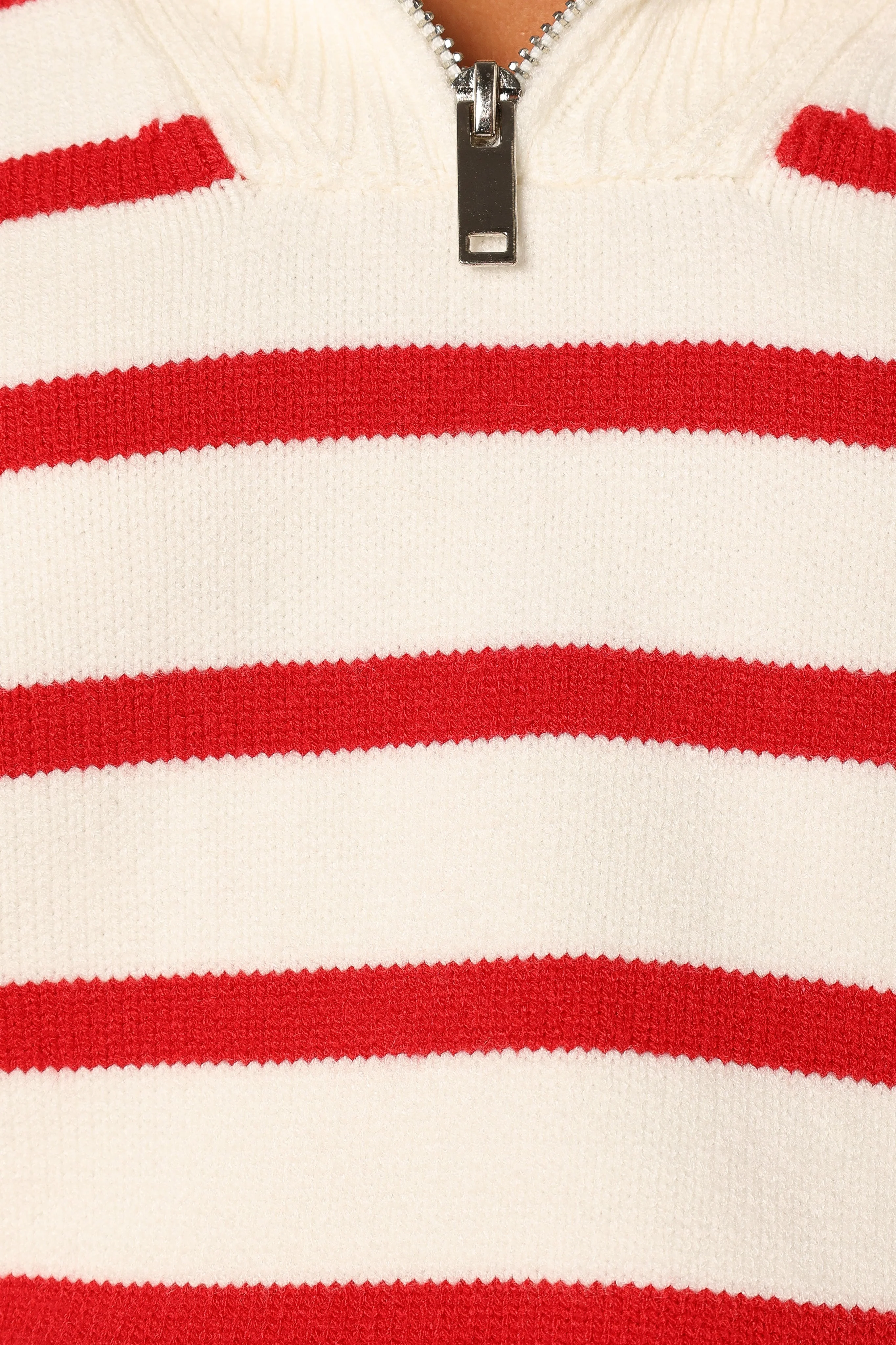 Guinevere Striped Quarter Zip - White Red - Image 9