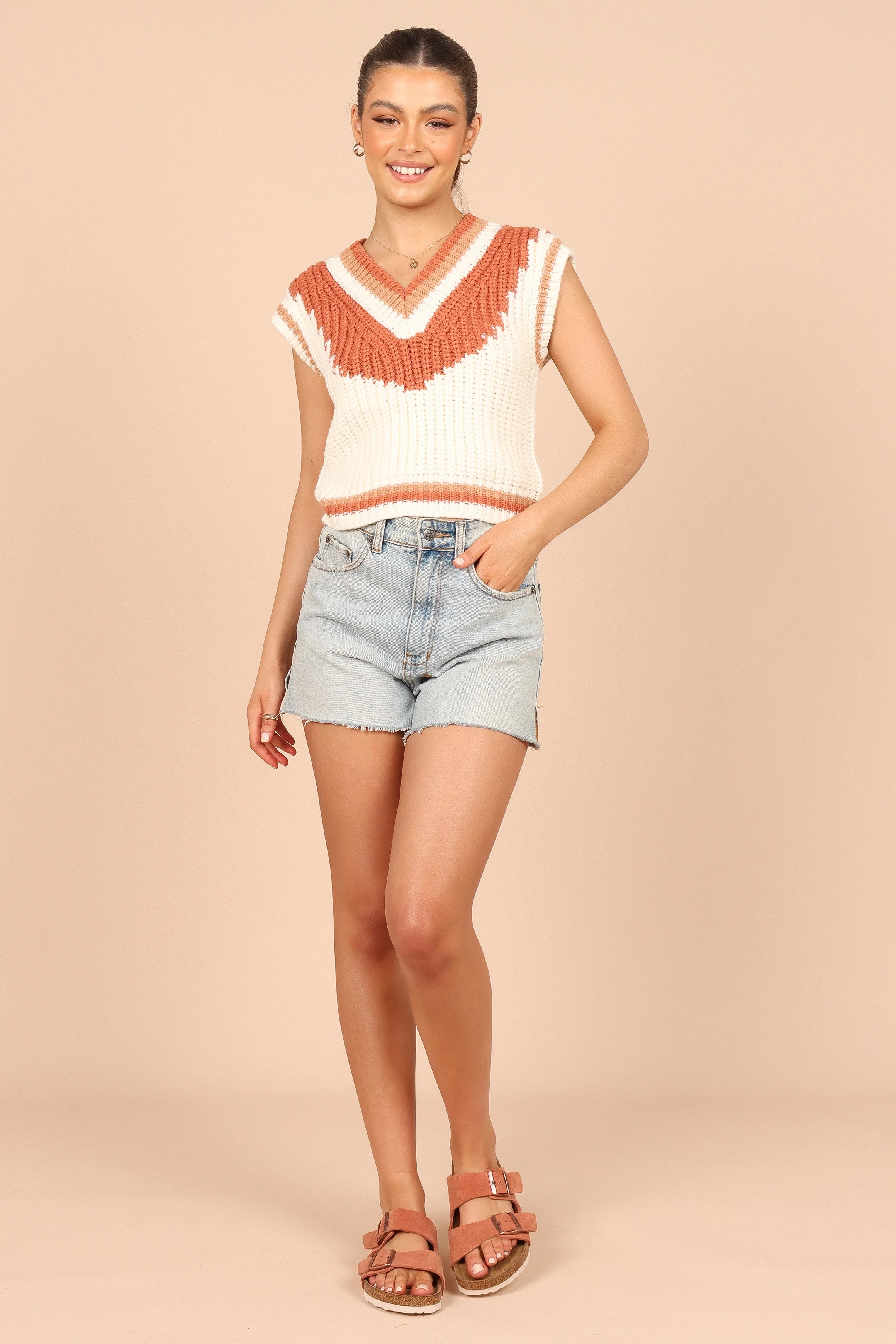 Halle Vneck Knit Sweater Vest - Ivory - Image 7
