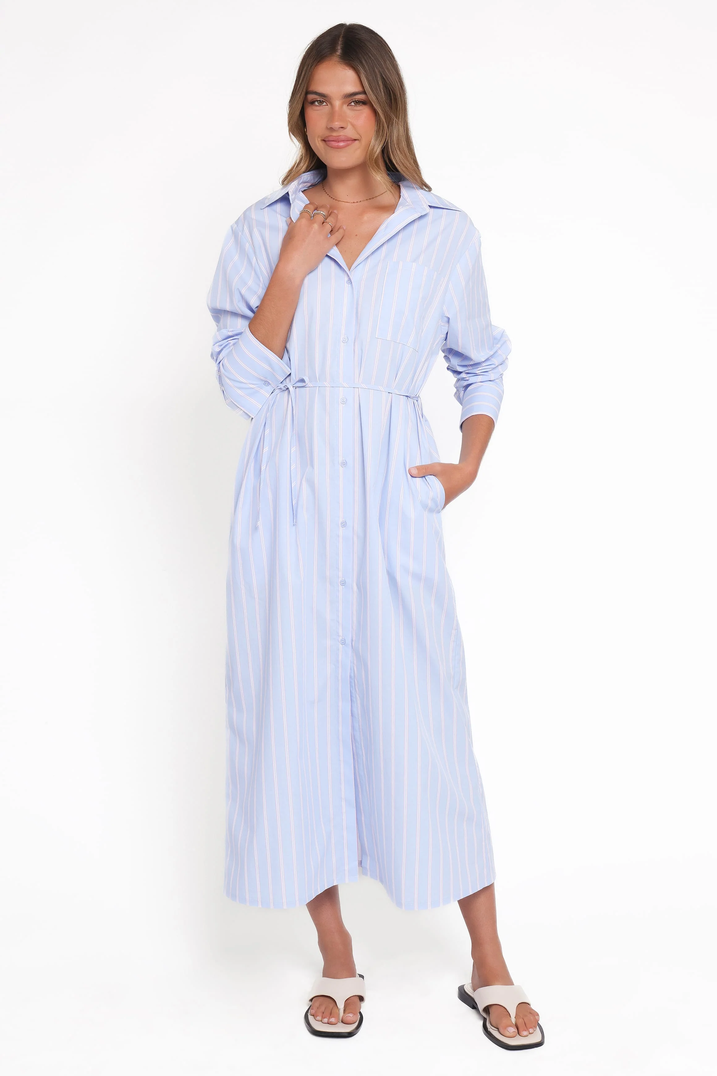 Harlan Long Sleeve Midi Dress - Blue Pink Stripe - Image 7