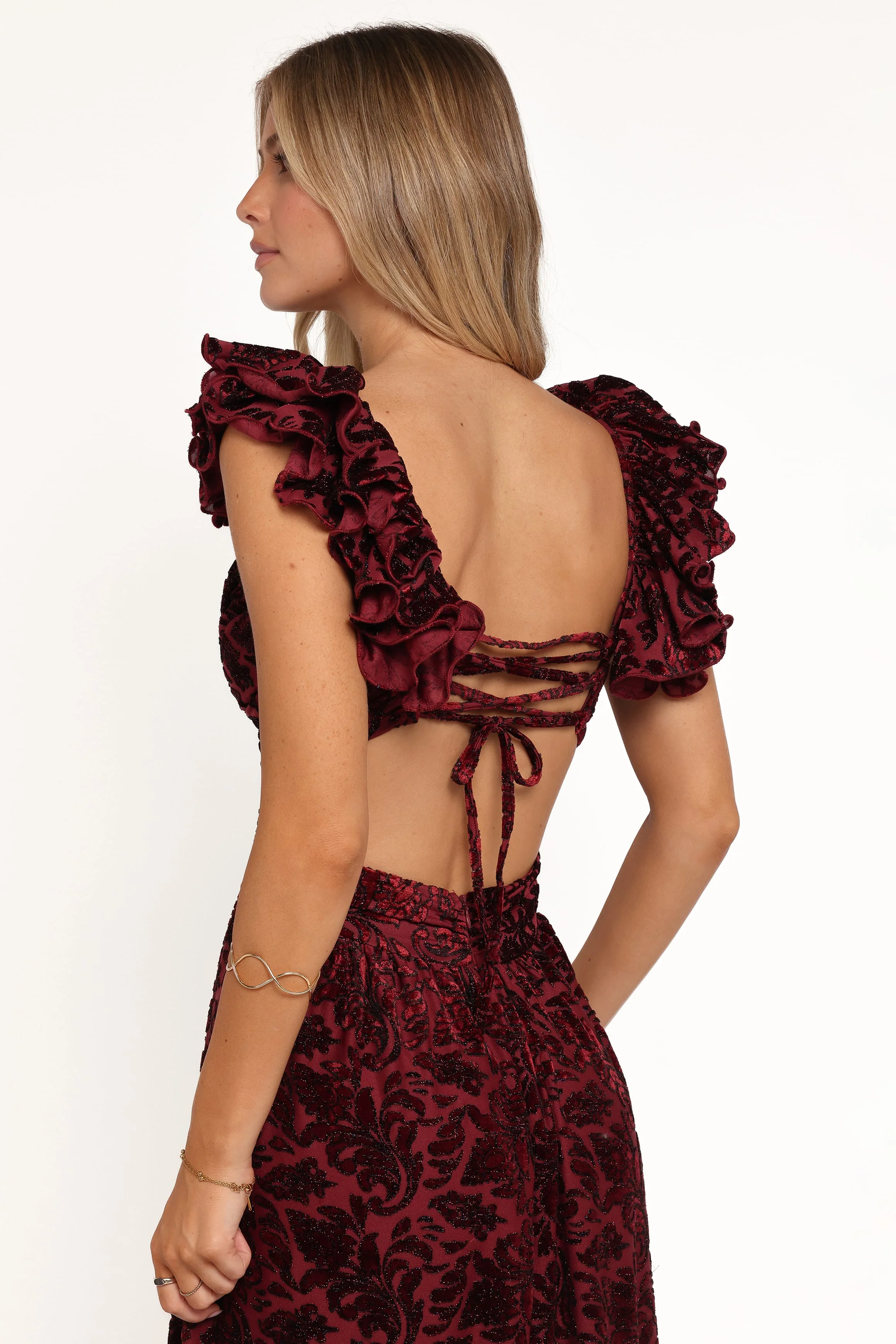 Harmony Maxi Dress - Burgundy Metallic Floral - Image 4