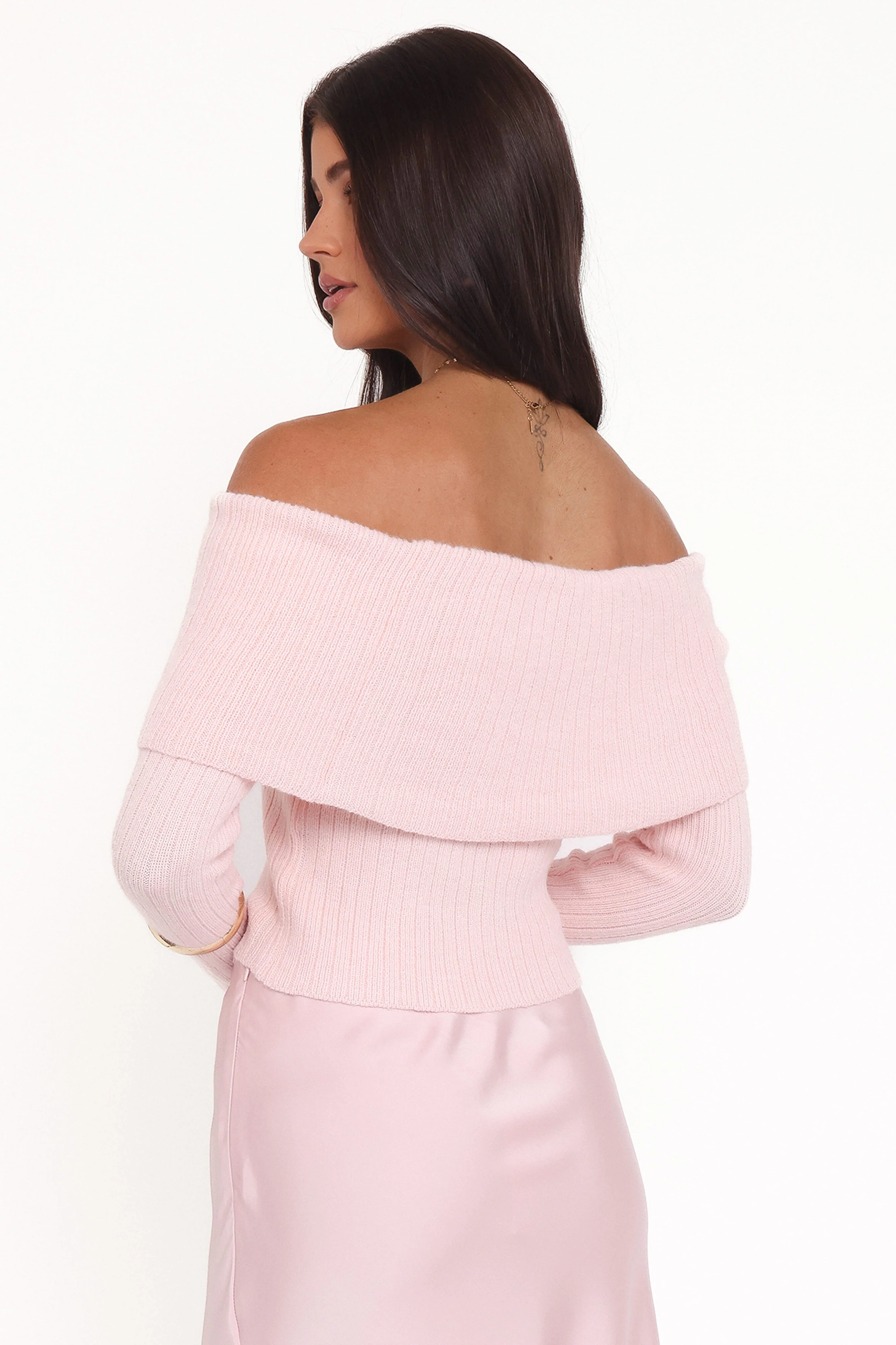 Helene Bow Off Shoulder Knit Sweater - Pink - Image 5