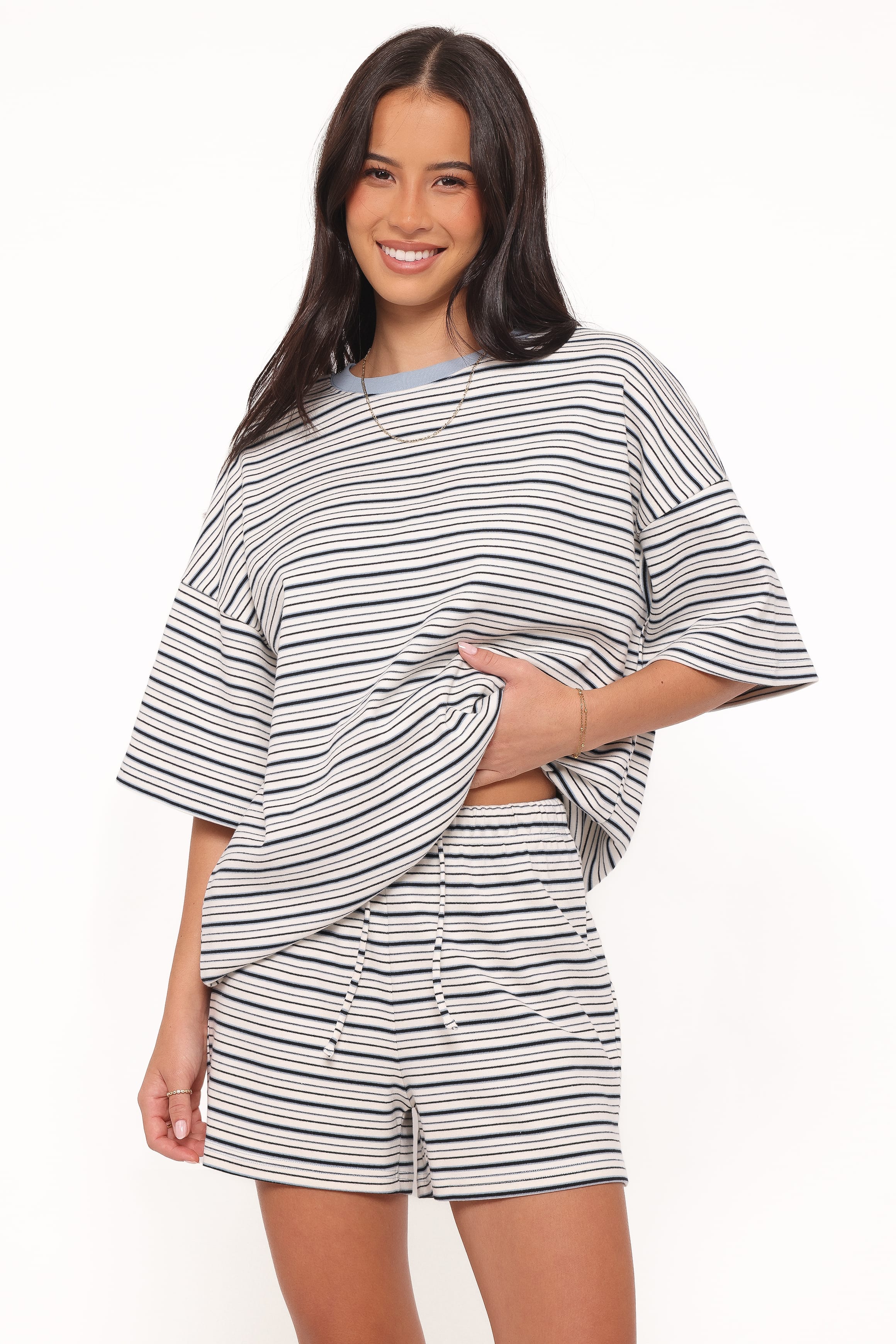 Hellen Stripe Short Set - Blue/Cream Stripe - Image 2