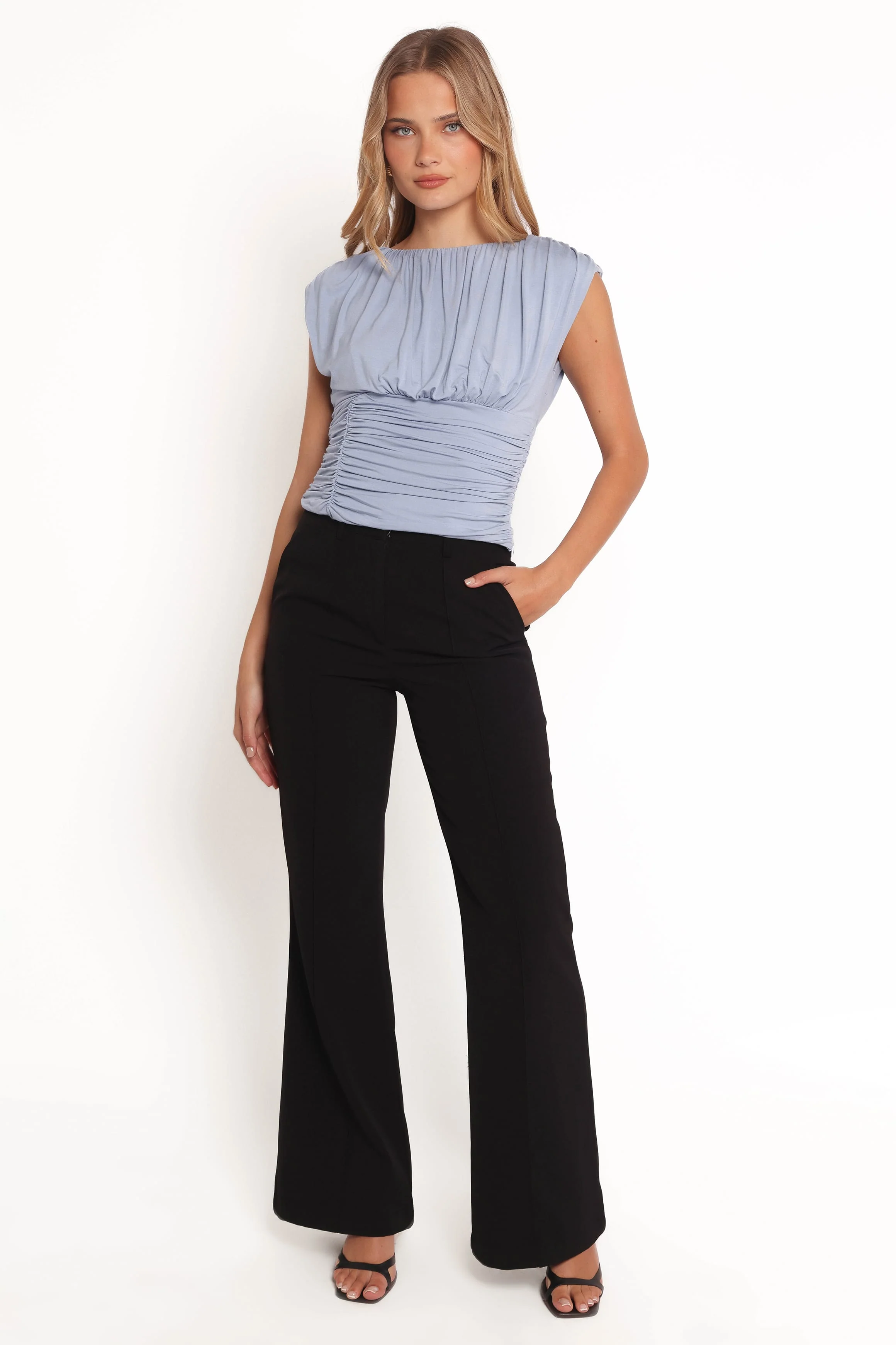 Hennie Ruched Knit Top - Soft Blue - Image 2