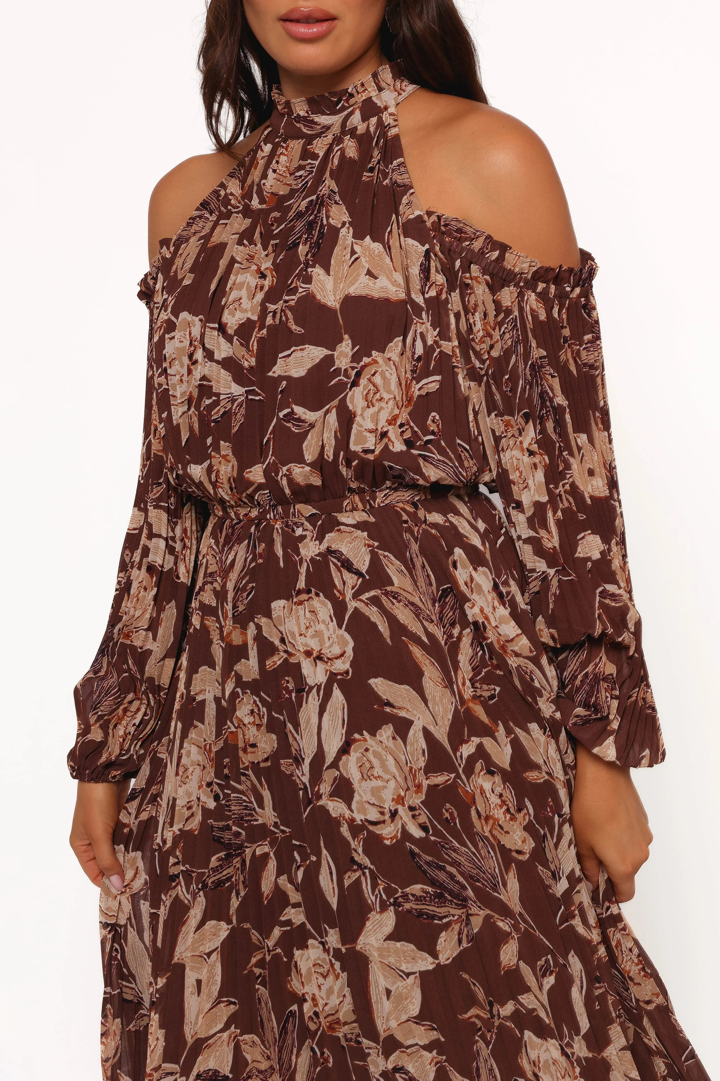 Hilary Pleated Maxi Dress - Brown Floral - Image 8
