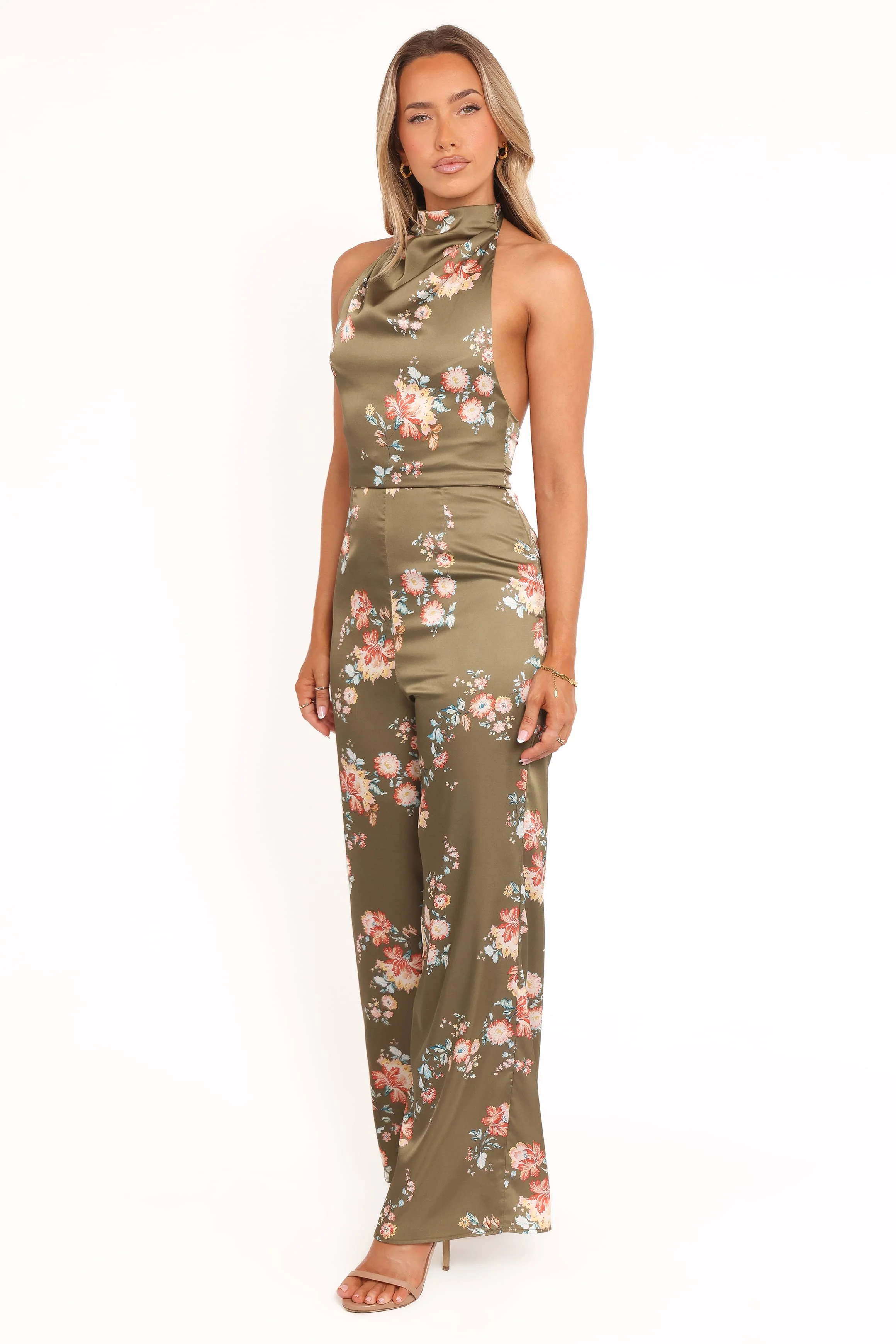 Holly Halterneck Jumpsuit - Olive Floral - Image 4