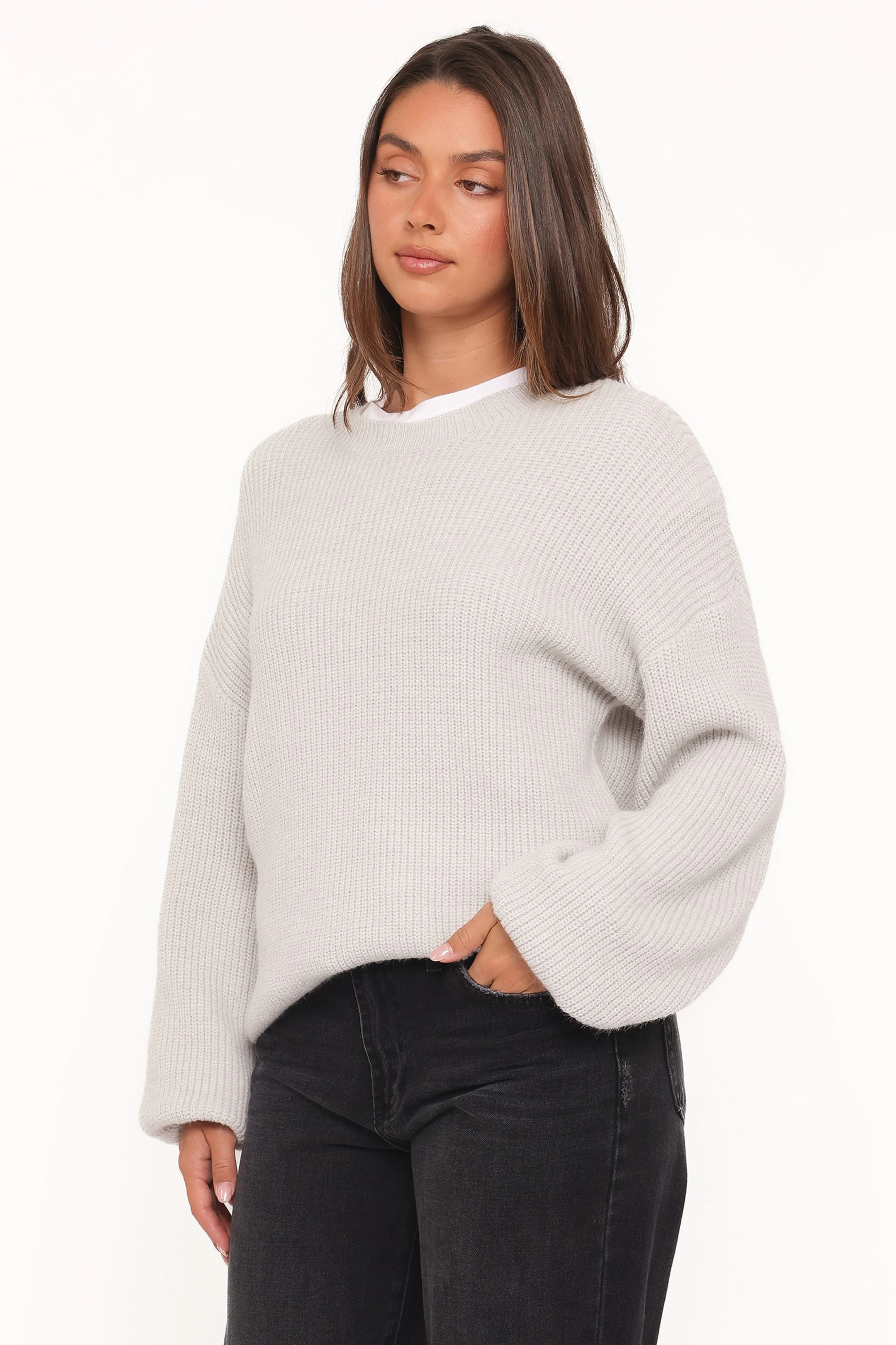 Indra Waffle Sweater - Light Grey - Image 3