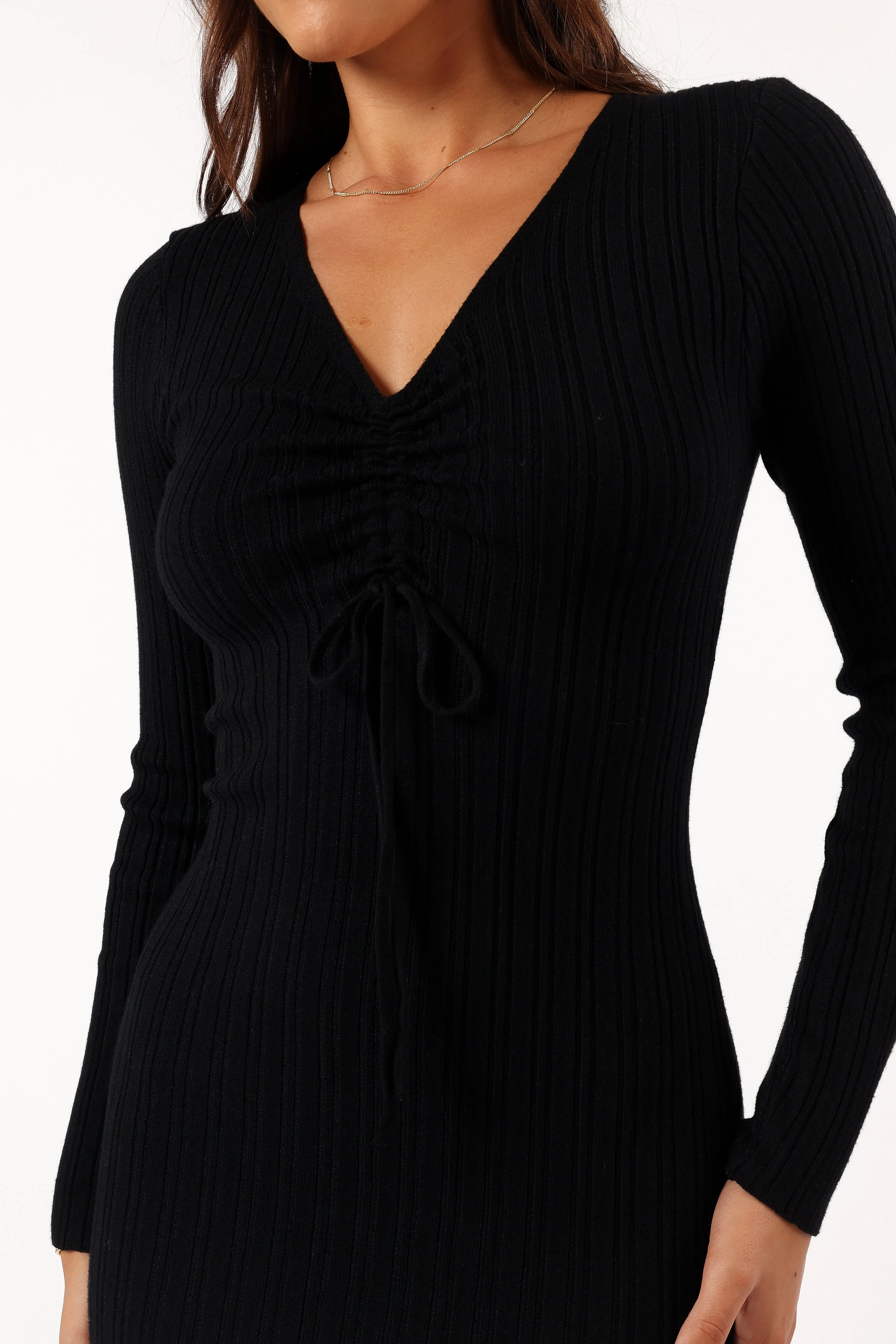 Irene Long Sleeve Midi Dress - Black - Image 4