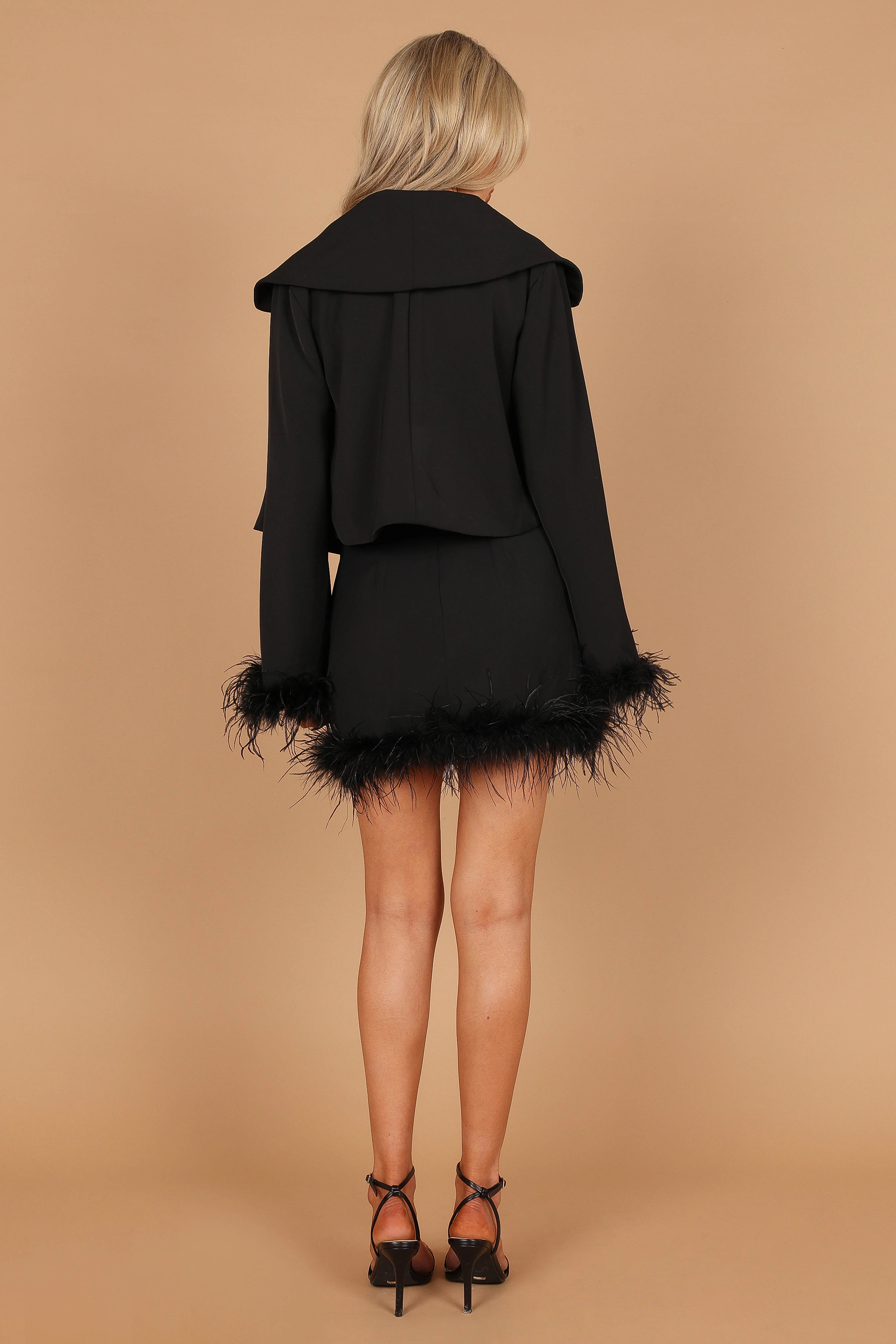 Isla Satin Feather Sleeve Crop Jacket - Black - Image 10