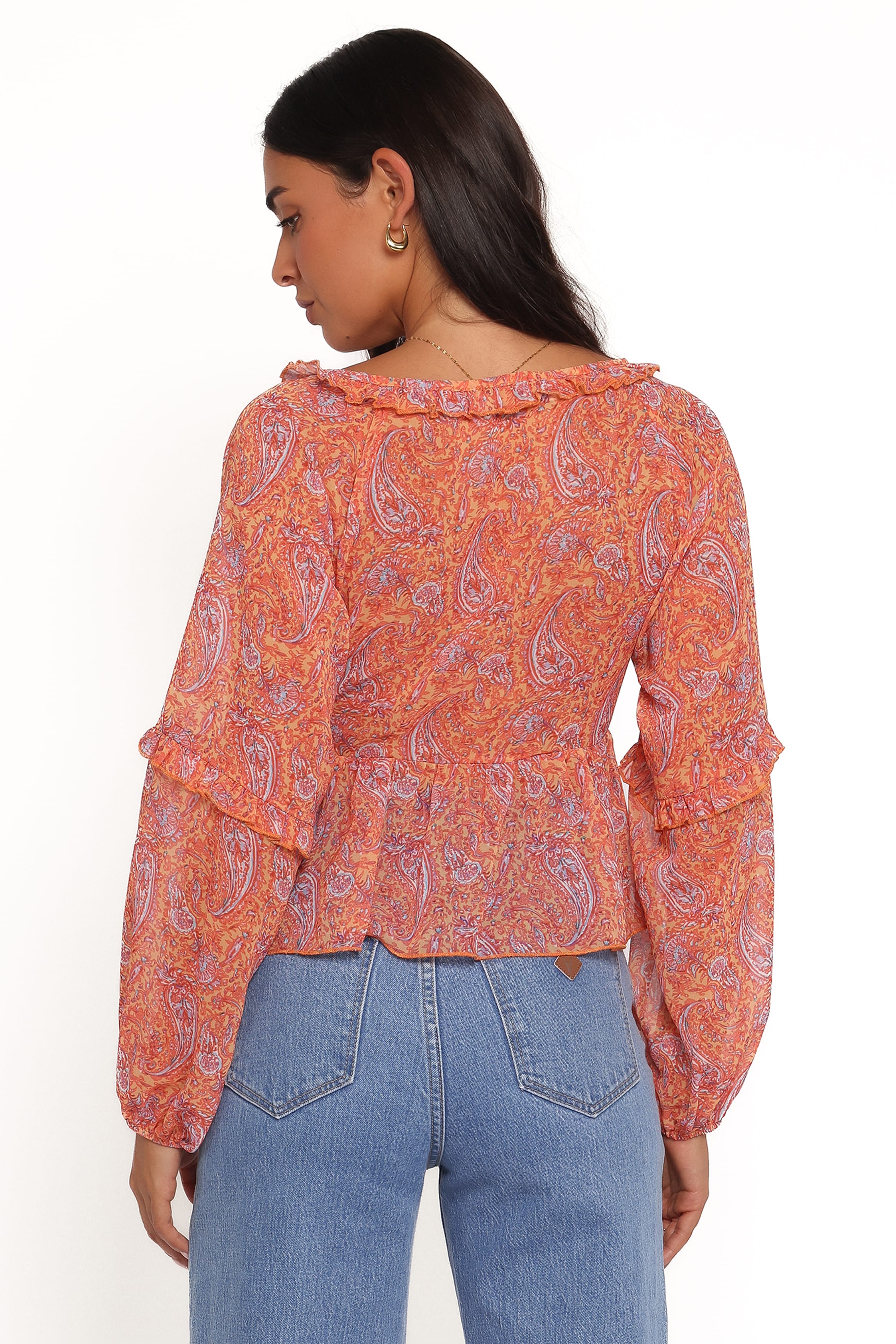 Isolt Tie Front Top - Orange Paisley - Image 4