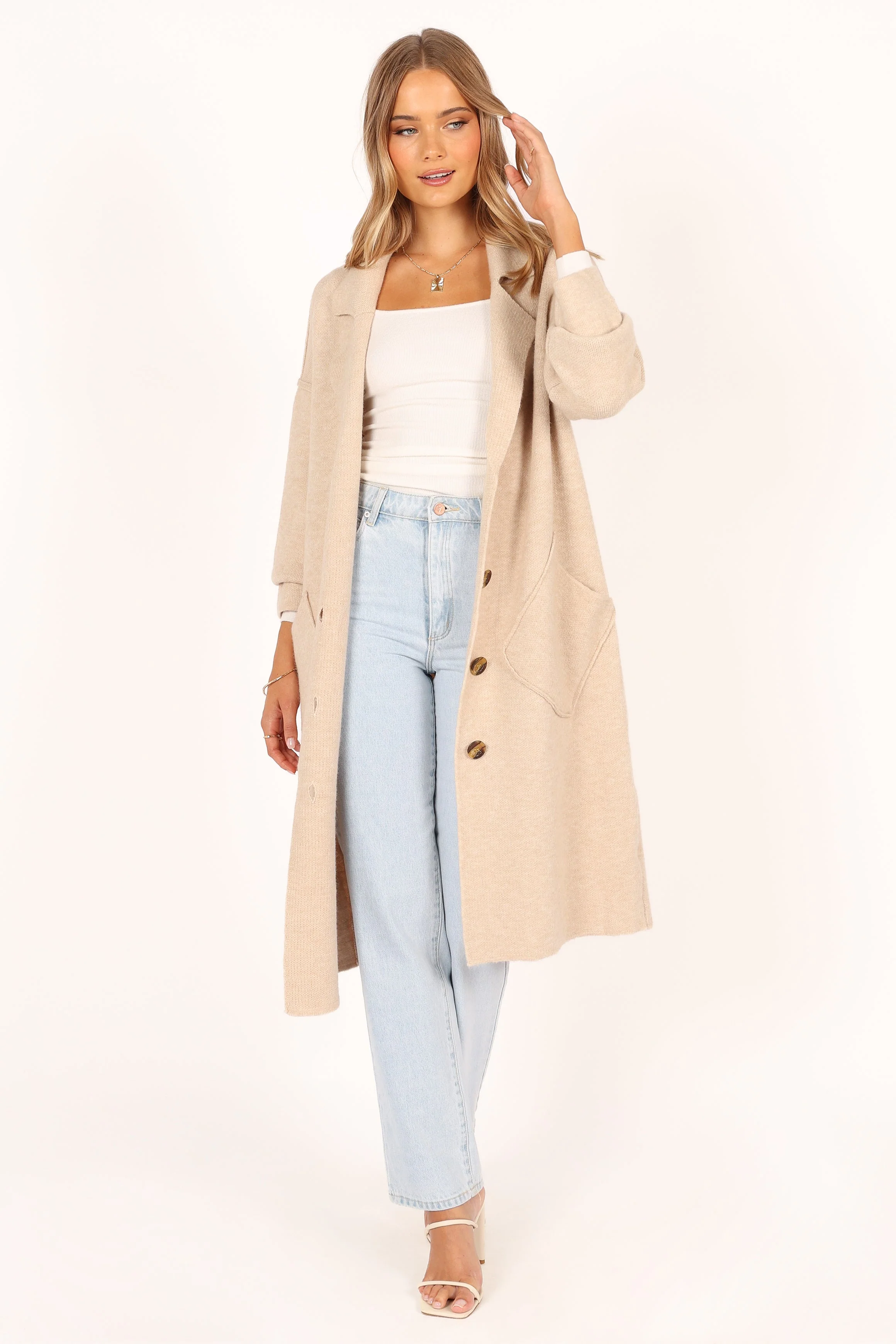 Ivy Button Front Coatigan - Oatmeal - Image 7