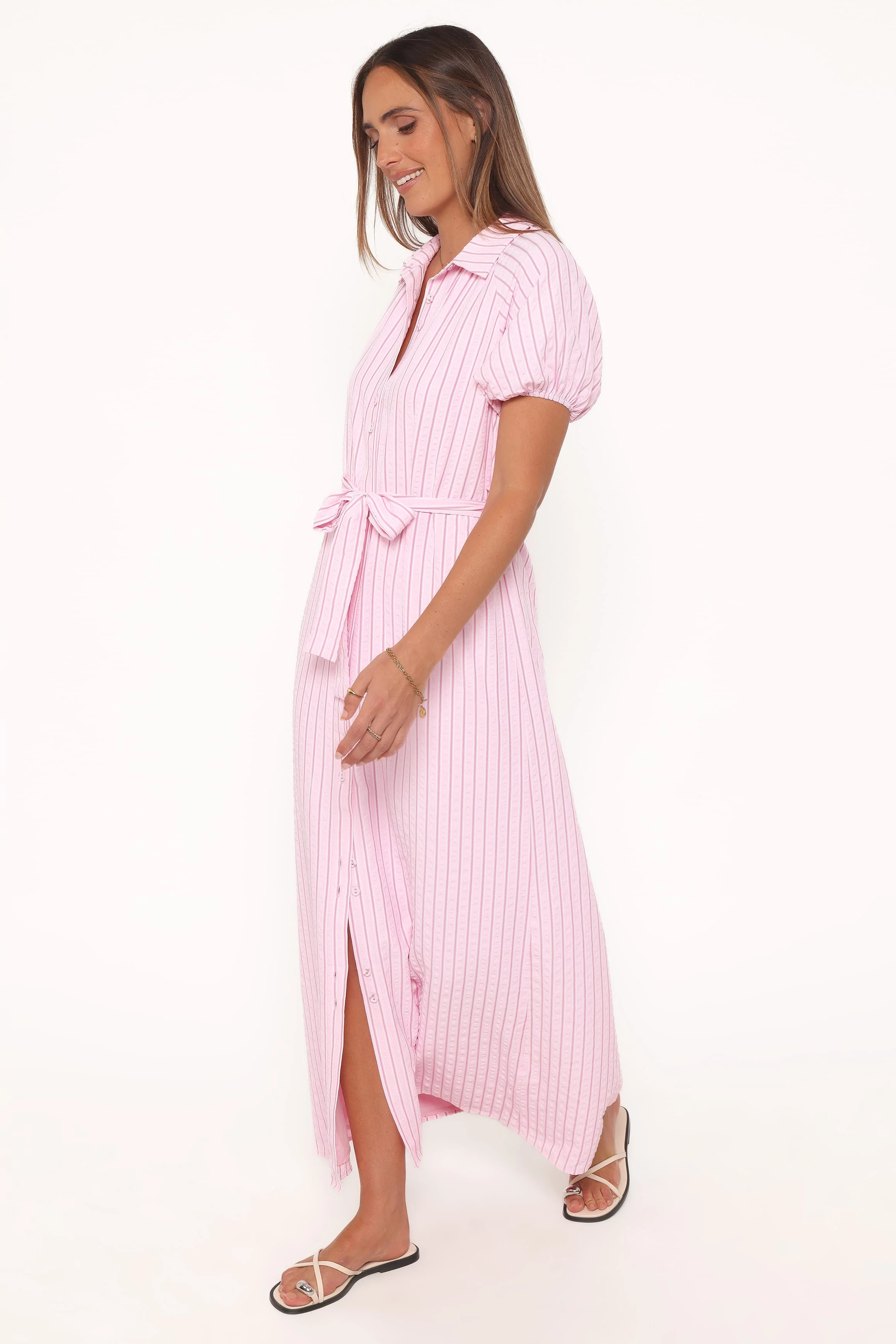James Button Through Maxi Dress - Pink Stripe - Image 3