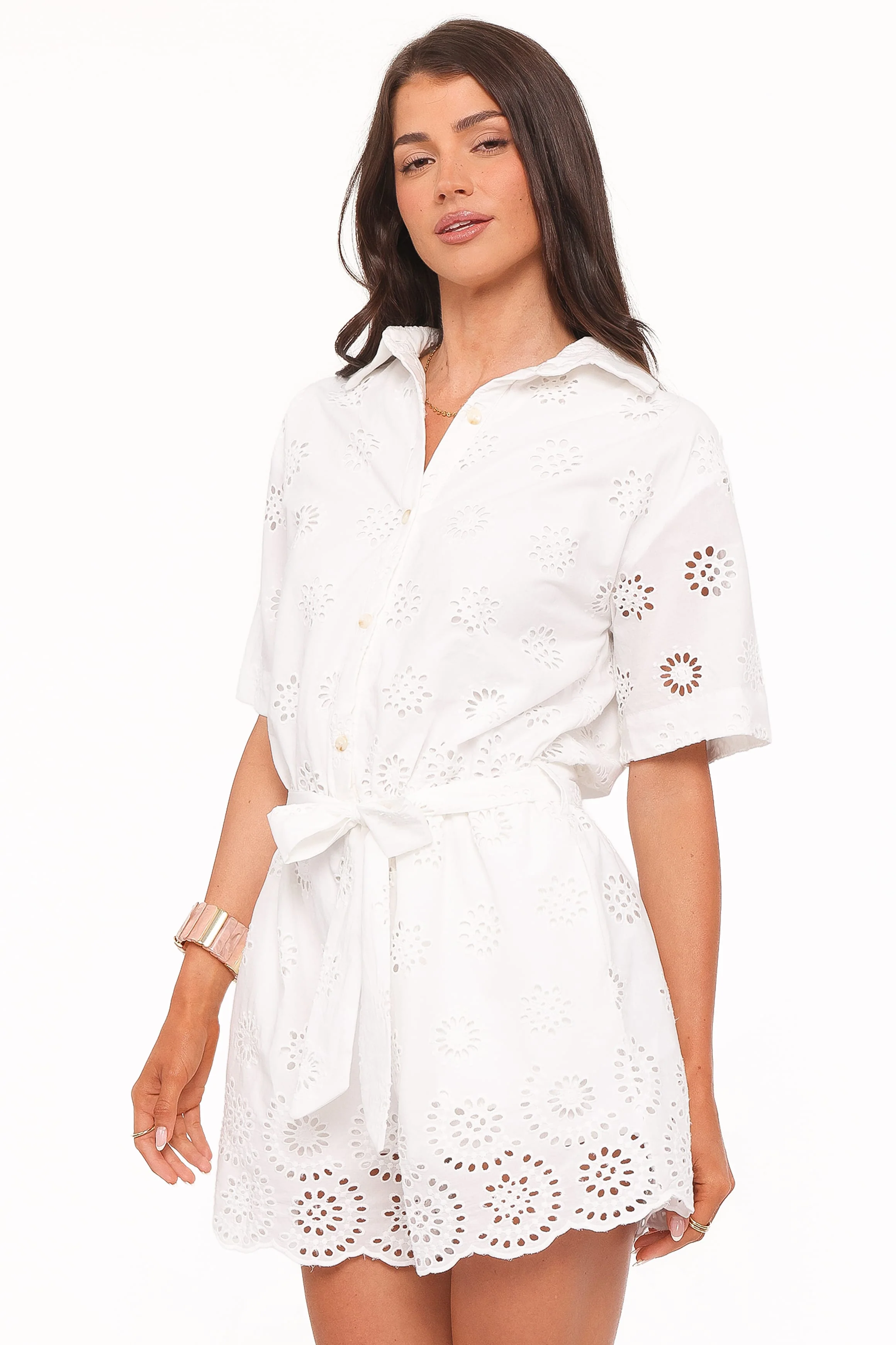 Jamie Tie Front Playsuit - White Broderie - Image 4