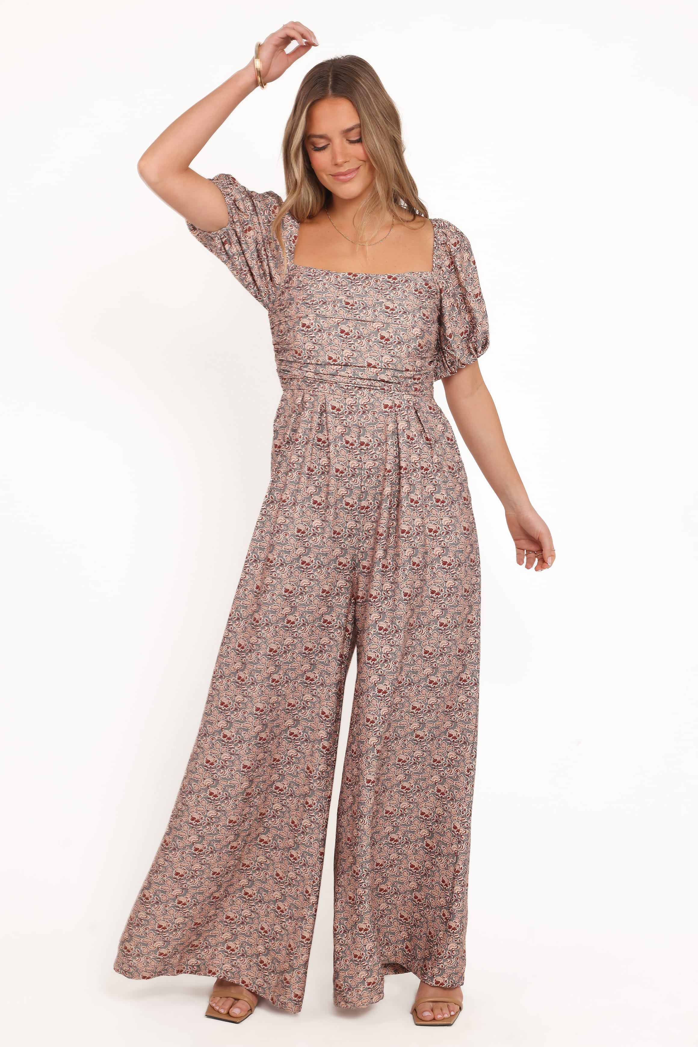 Jayda Puff Sleeve Jumpsuit - Grey Floral - Image 2