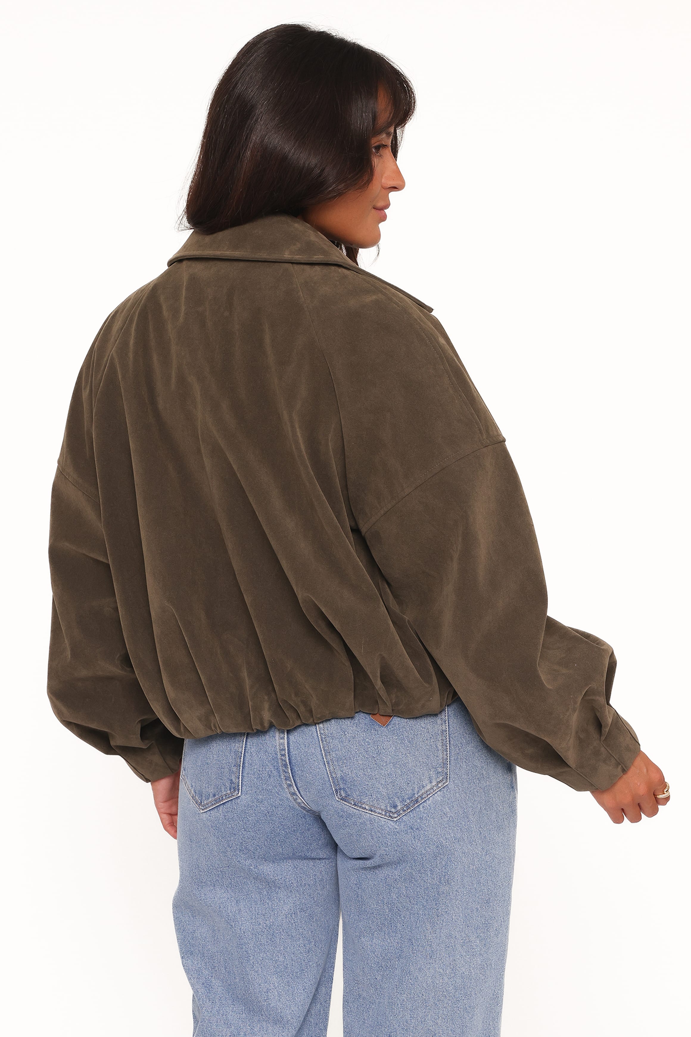 Jensen Faux Suede Bomber Jacket - Olive - Image 5