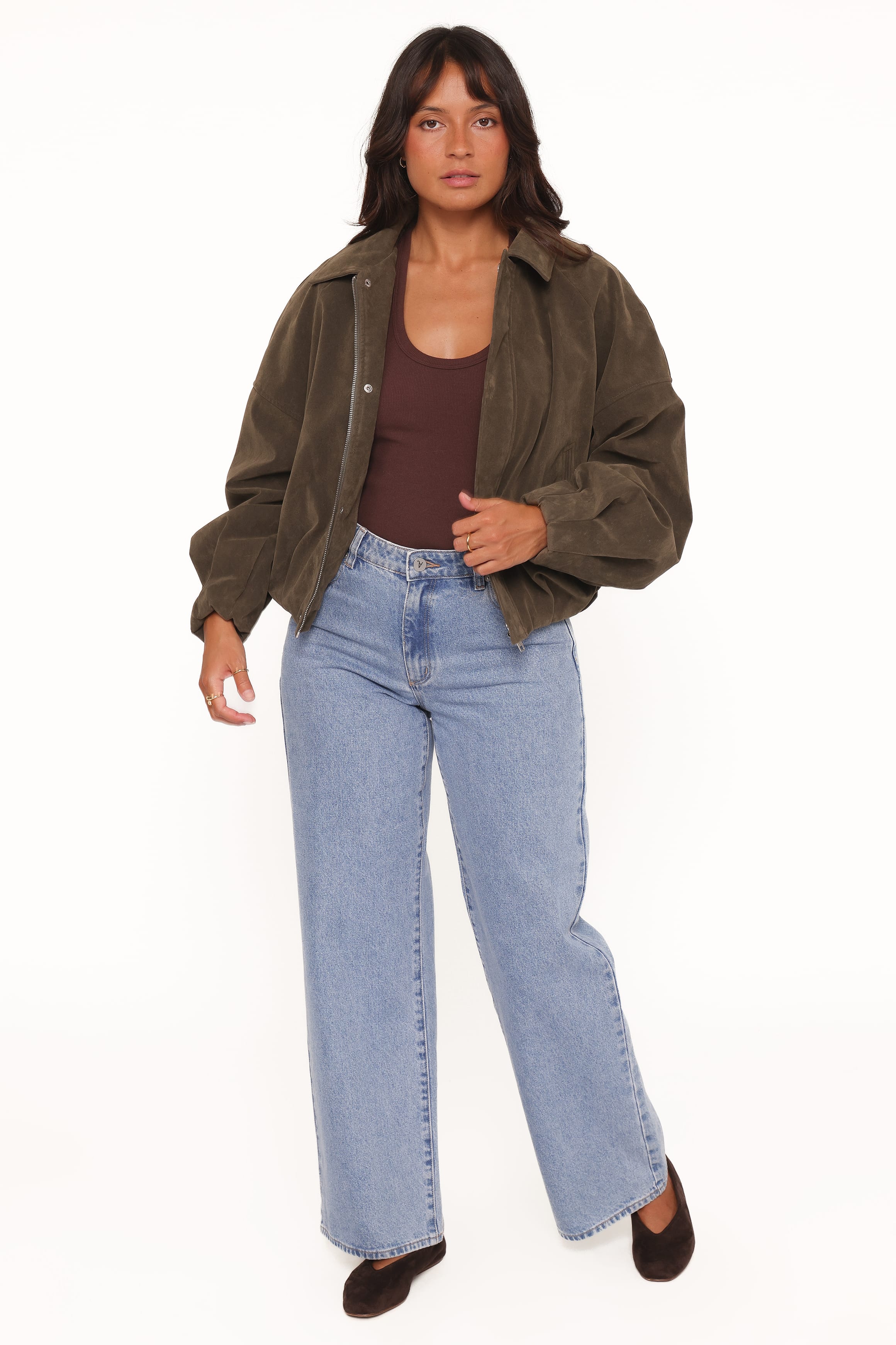 Jensen Faux Suede Bomber Jacket - Olive - Image 6