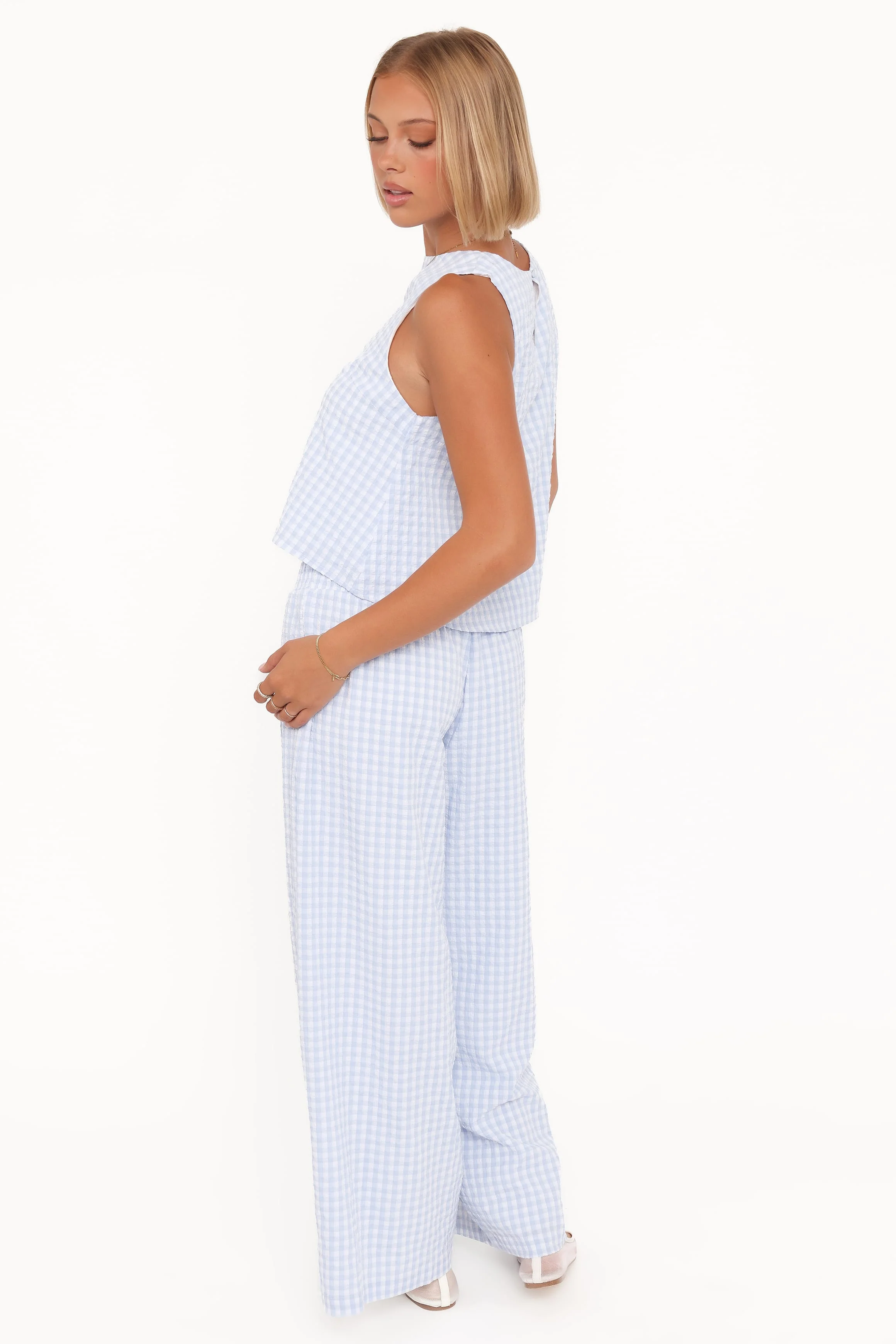 Jillian Smocked Pant Set - Blue Gingham - Image 5