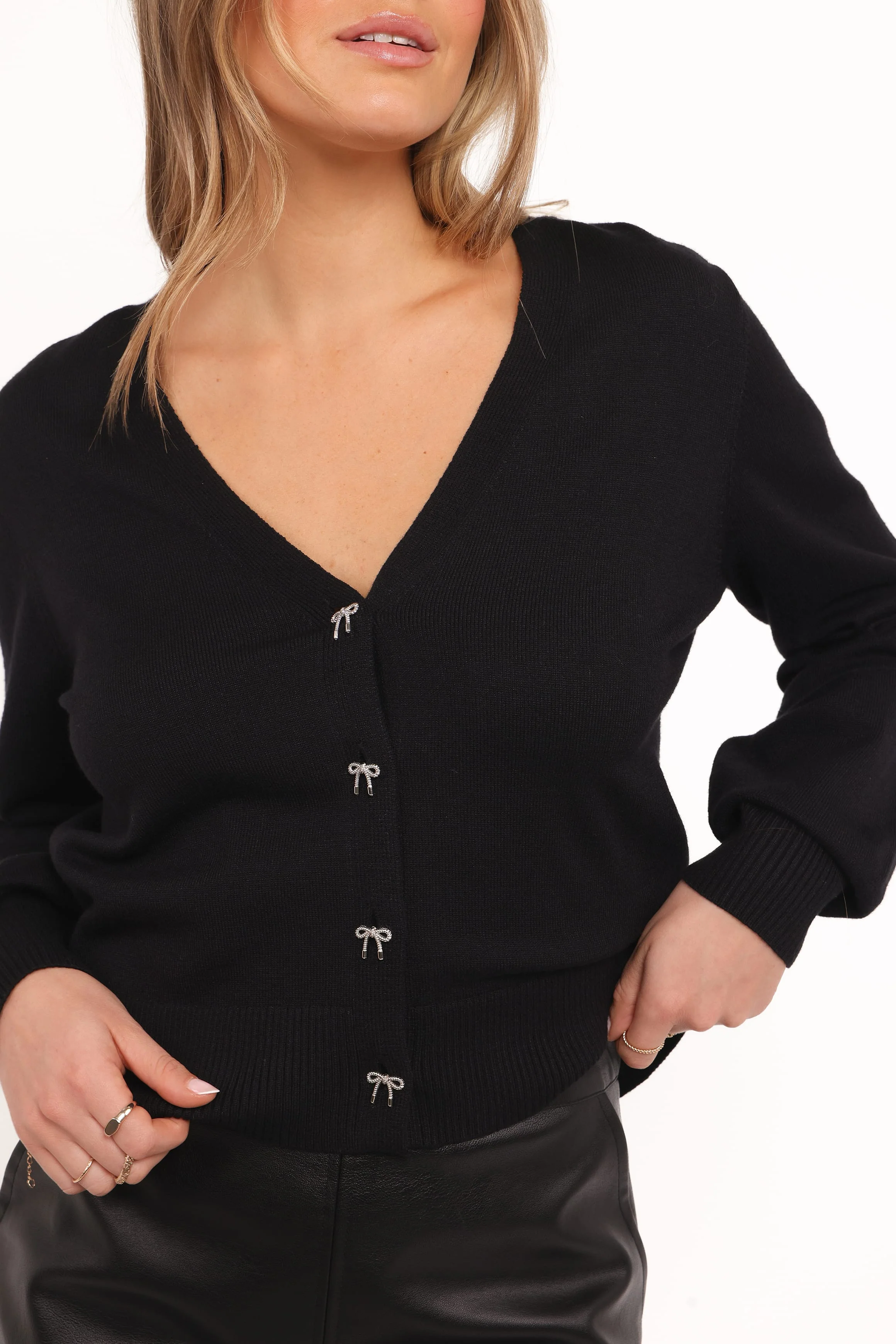 Josey Bow Button Cardigan - Black - Image 3