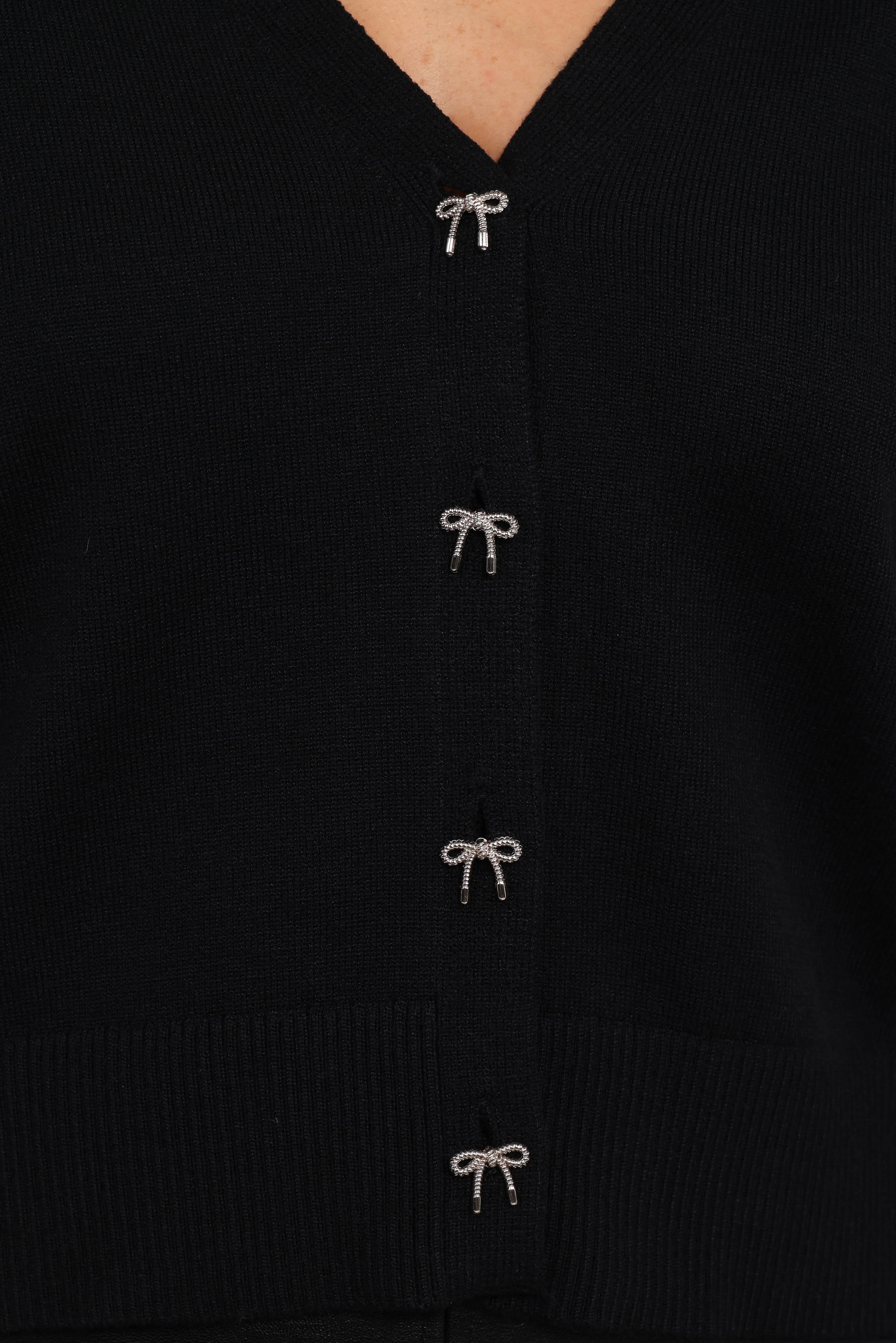 Josey Bow Button Cardigan - Black - Image 7