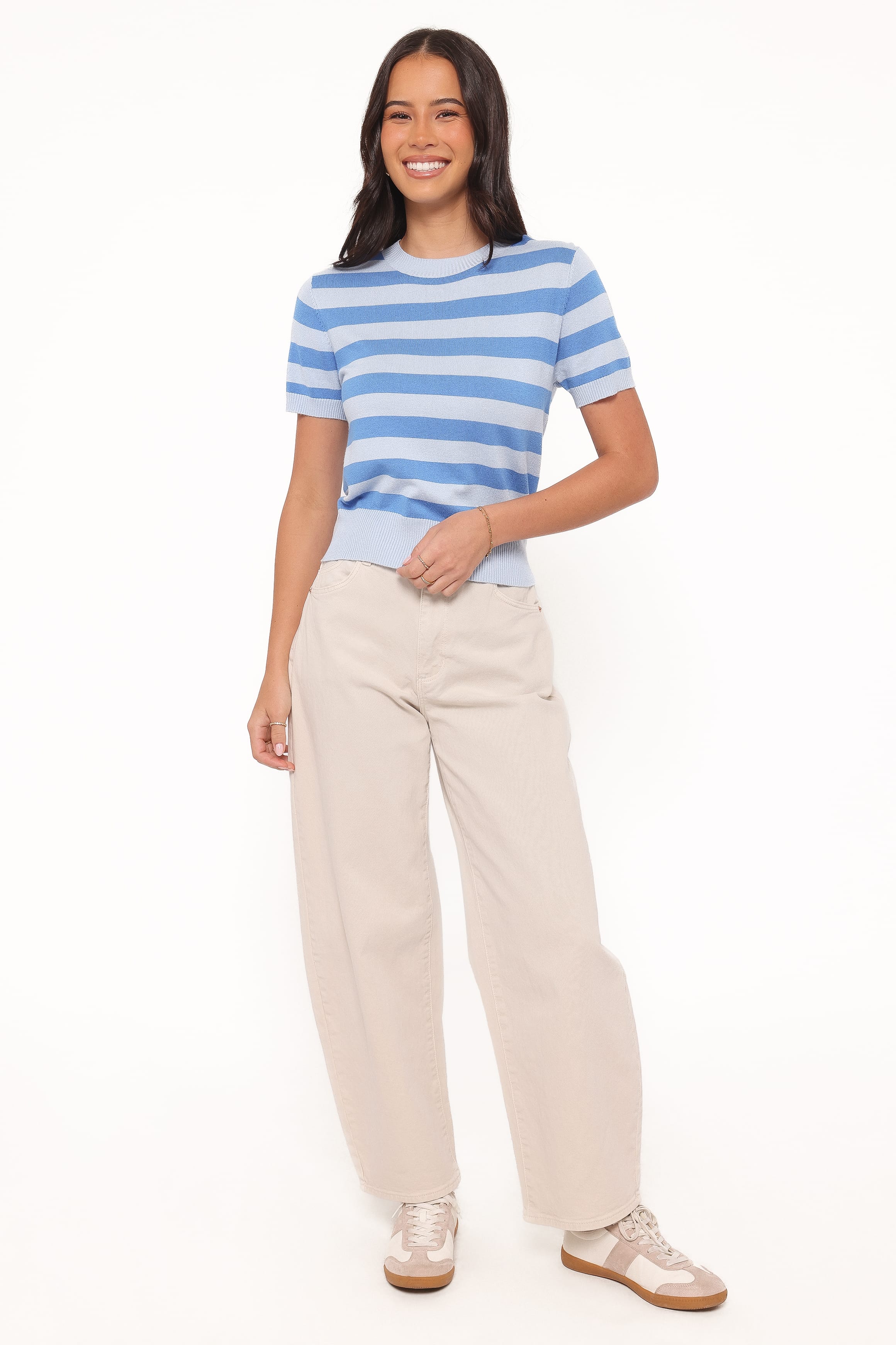 Joss Cropped Knitted Tee - Blue Stripe - Image 6