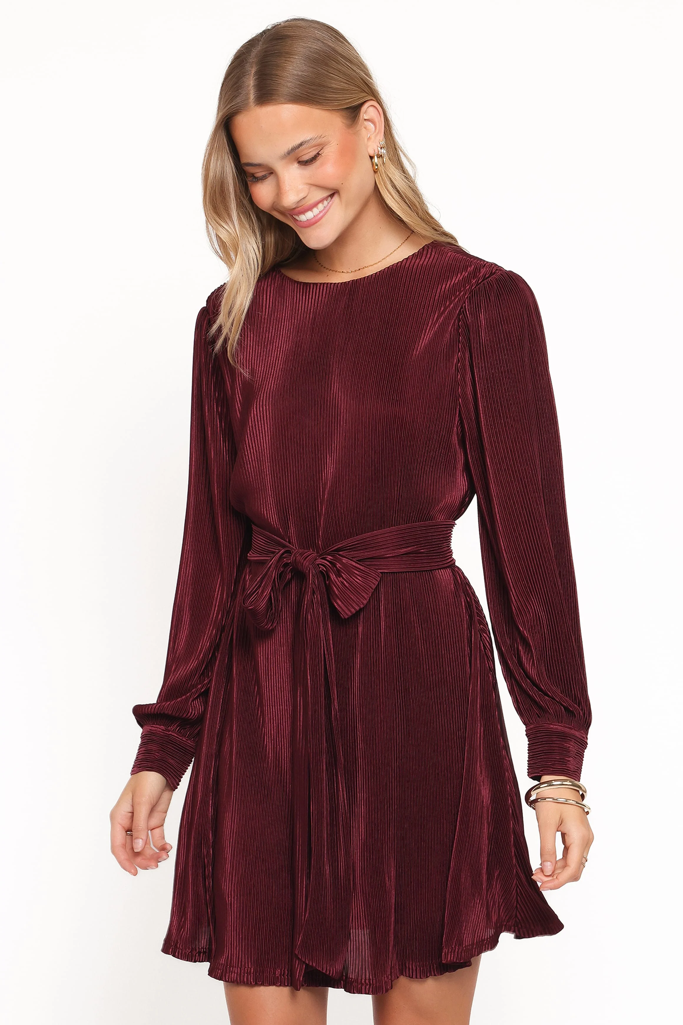 Joy Plisse Mini Dress - Burgundy - Image 2