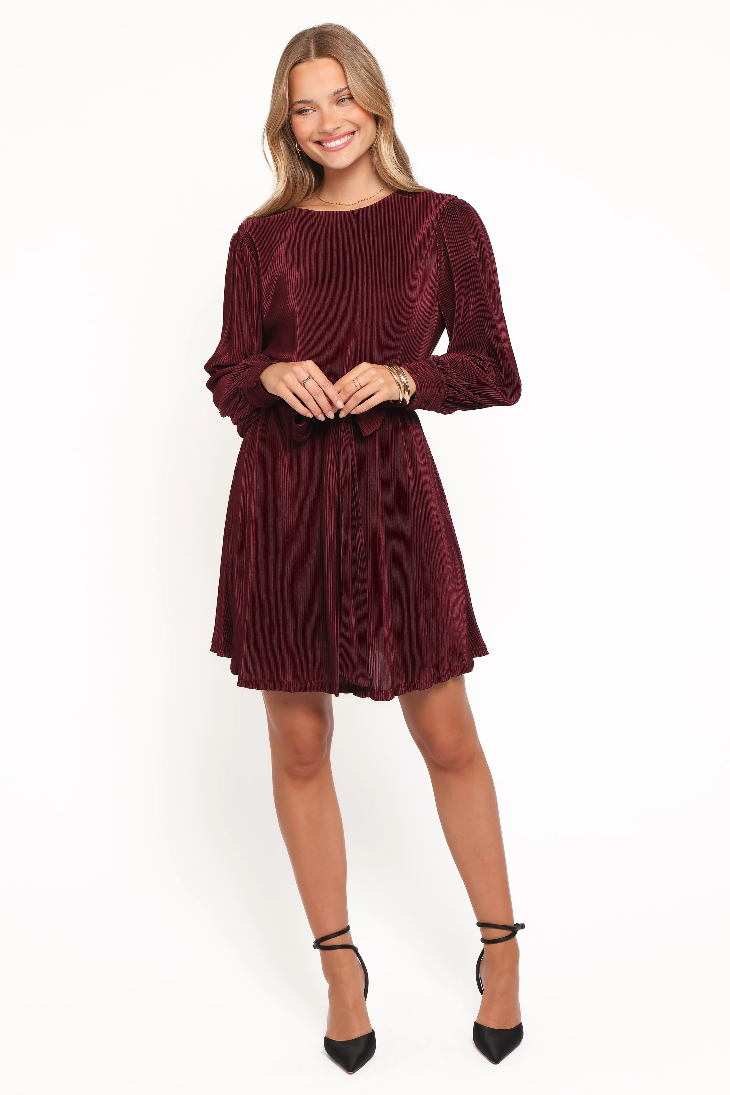 Joy Plisse Mini Dress - Burgundy - Image 5