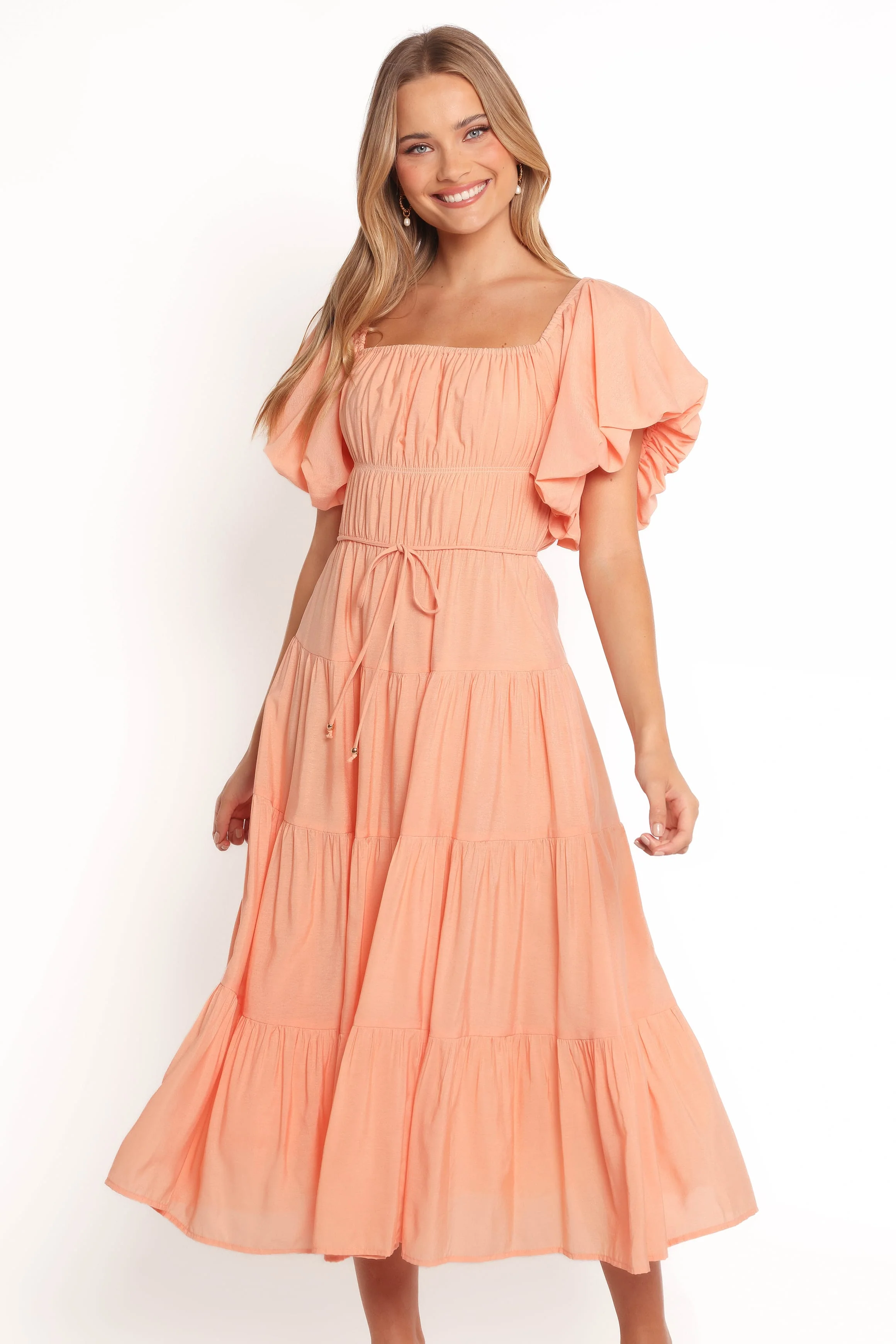 Julie Off Shoulder Midi Dress - Peach - Image 3