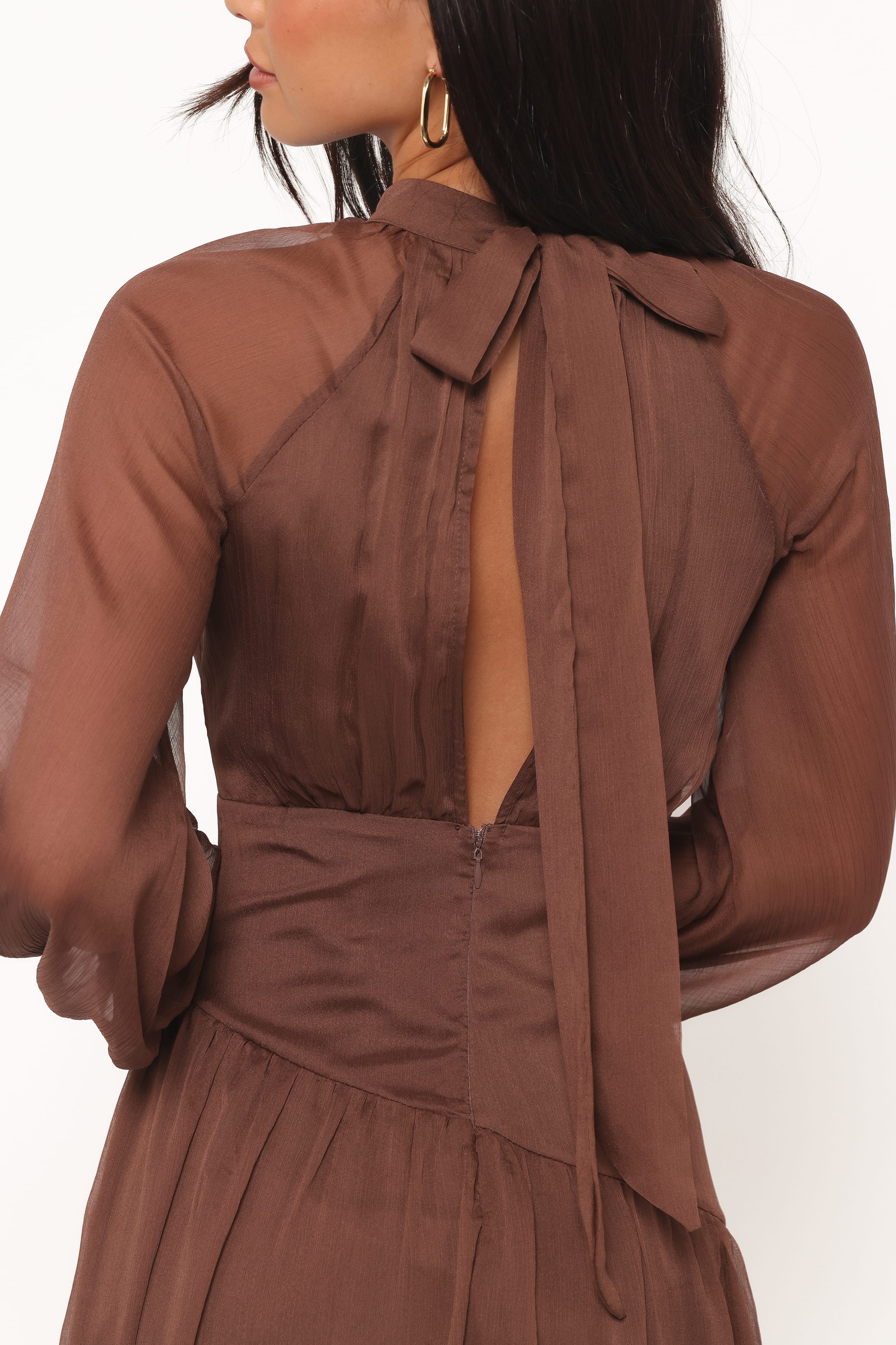 Julip Sheer Long Sleeve Maxi Dress - Brown - Image 3