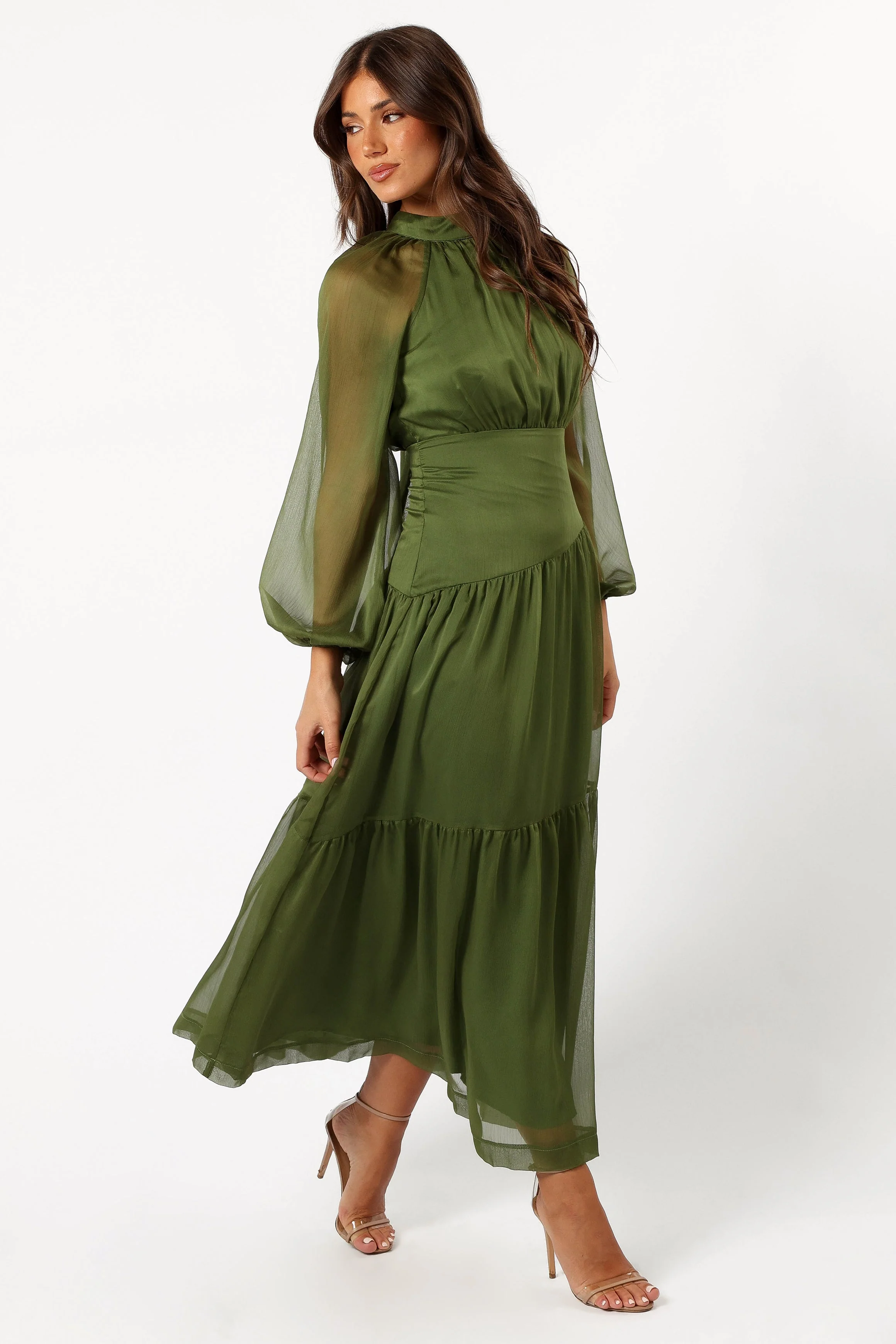 Julip Sheer Long Sleeve Maxi Dress - Olive - Image 5