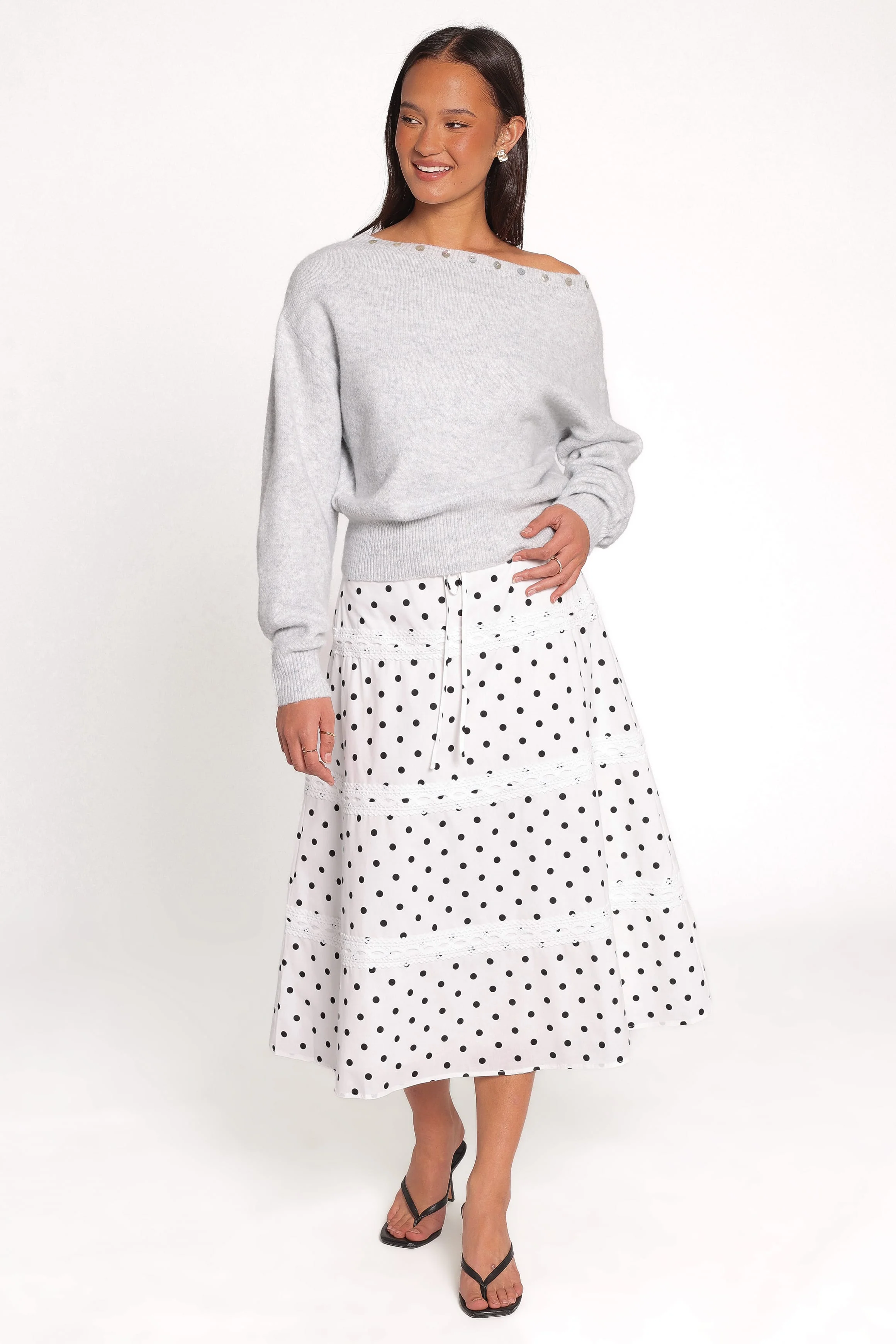 Justin Off Shoulder Sweater - Light Grey - Image 2