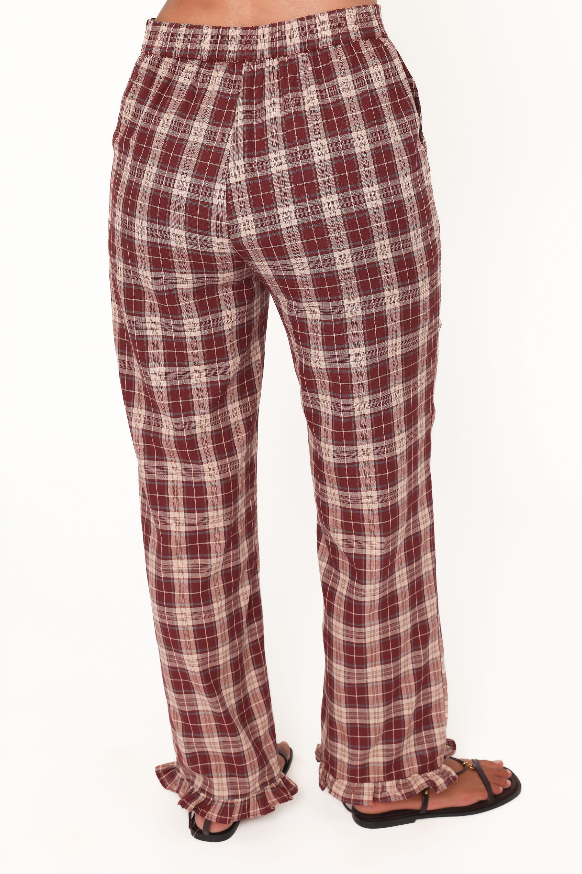 Kaelia Frill Hem Straight Pant - Burgundy Plaid - Image 3